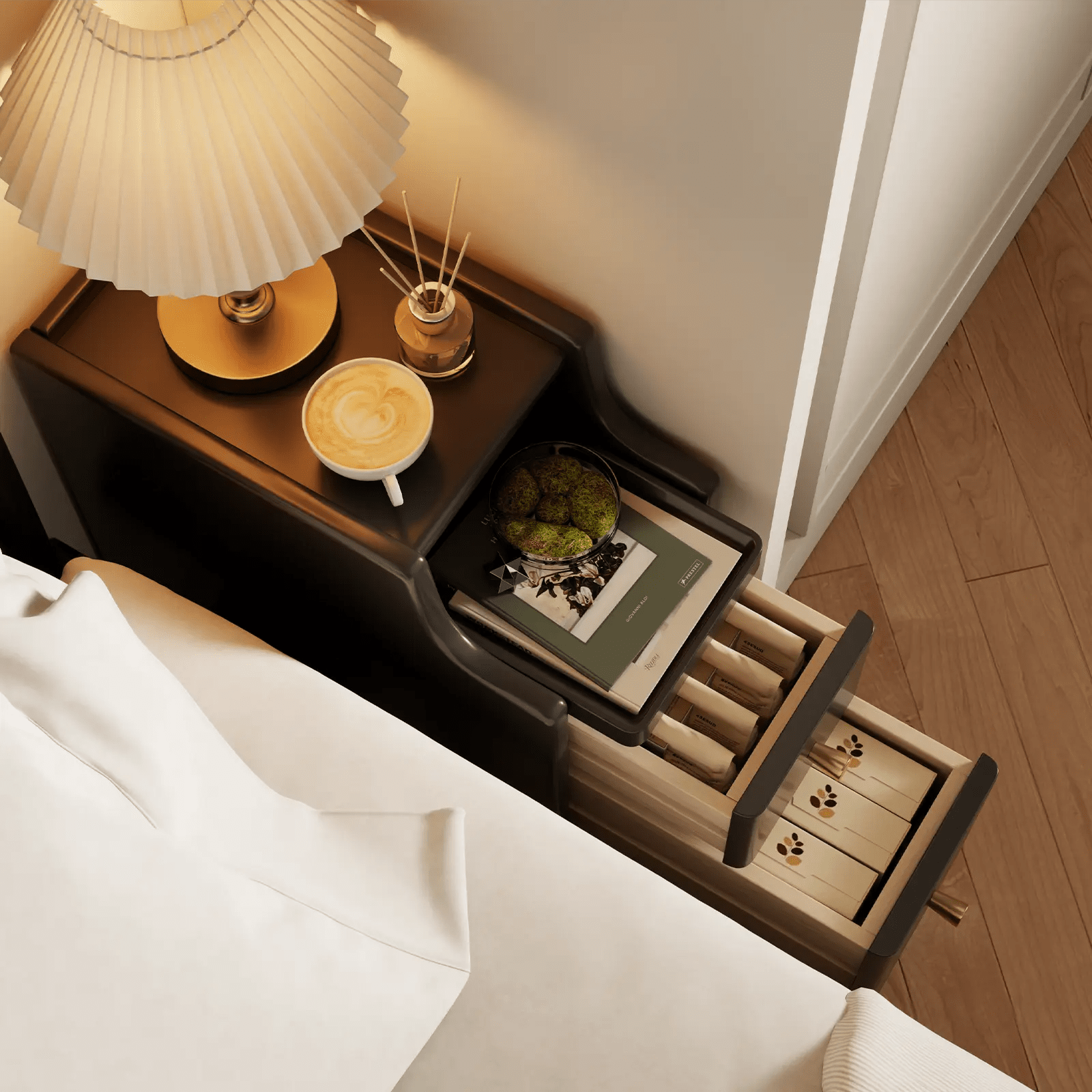 Modern Nightstand Set of 2 - Narrow Bedside Tables with Drawer - iKaslandi