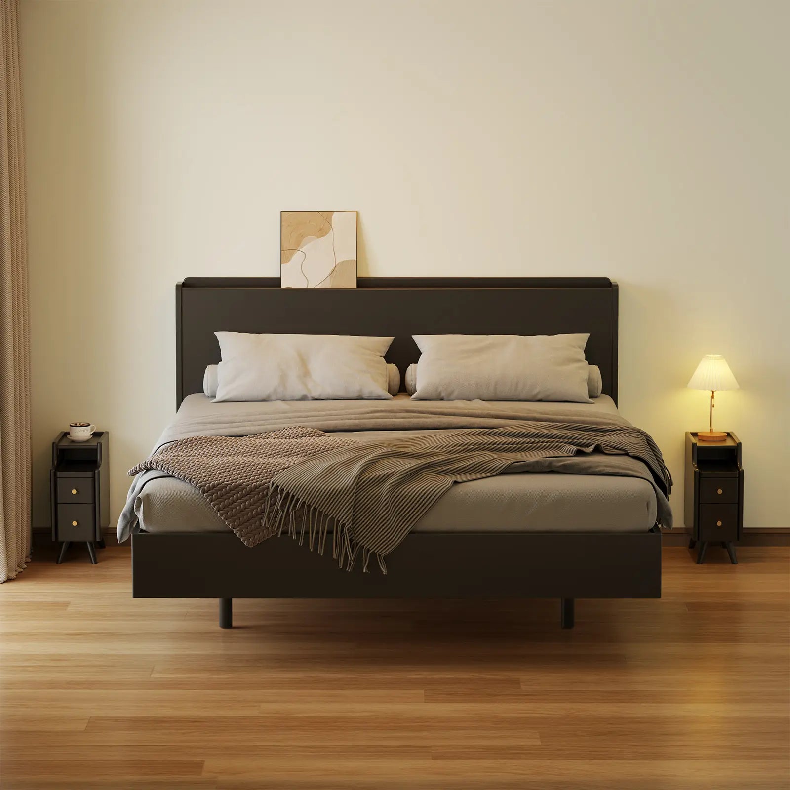 Modern Nightstand Set of 2 - Narrow Bedside Tables with Drawer - iKaslandi