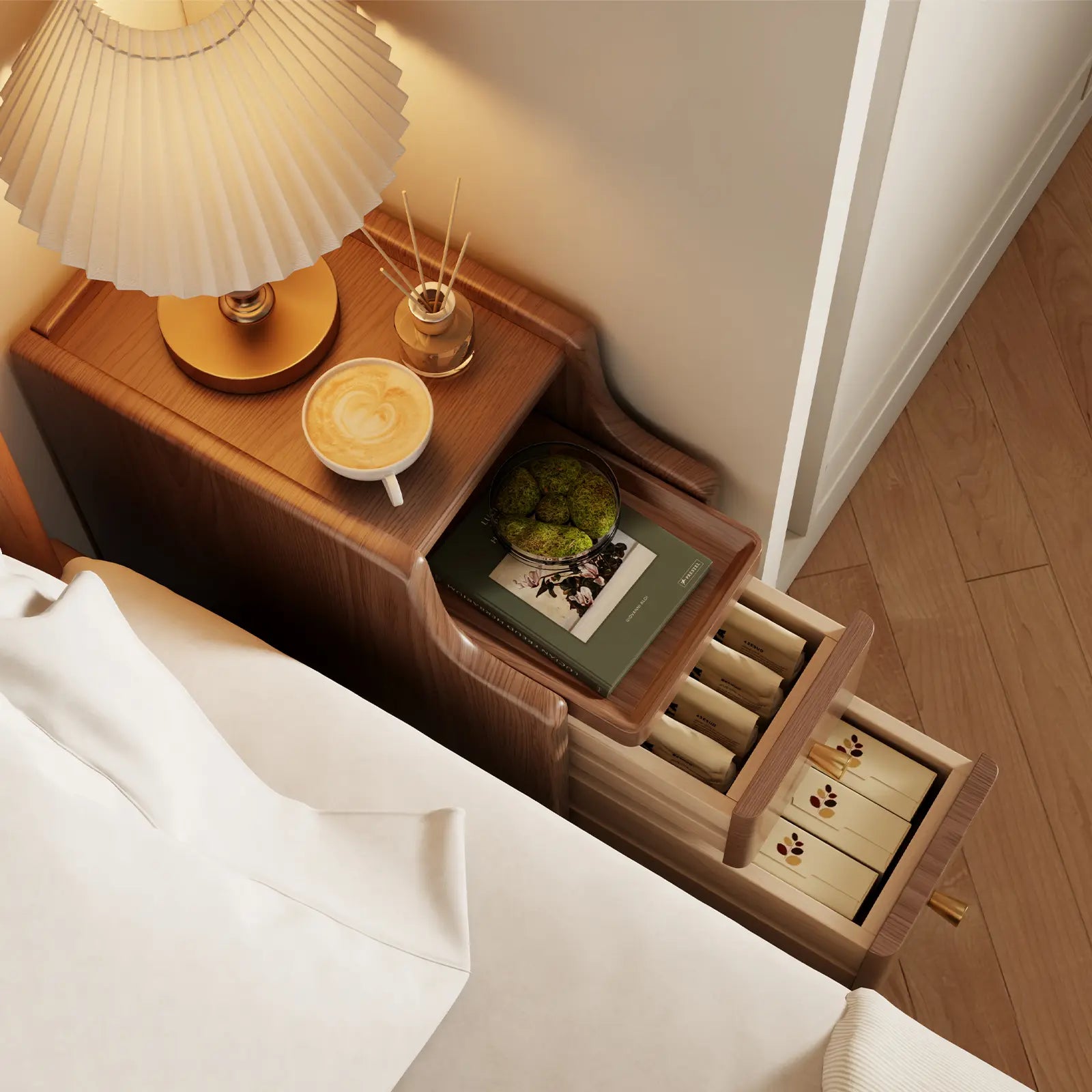 Modern Nightstand Set of 2 - Narrow Bedside Tables with Drawer - iKaslandi