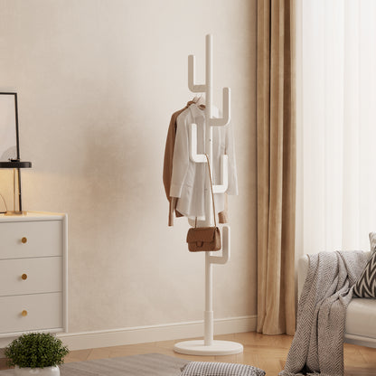 Solid Wood Cactus Coat Rack Stand, Freestanding Coat Rack with 6 L-shaped Hooks and 3 Adjustable Sizes, Sturdy and Easy to Assemble Coat Tree for Entryway, Bedroom