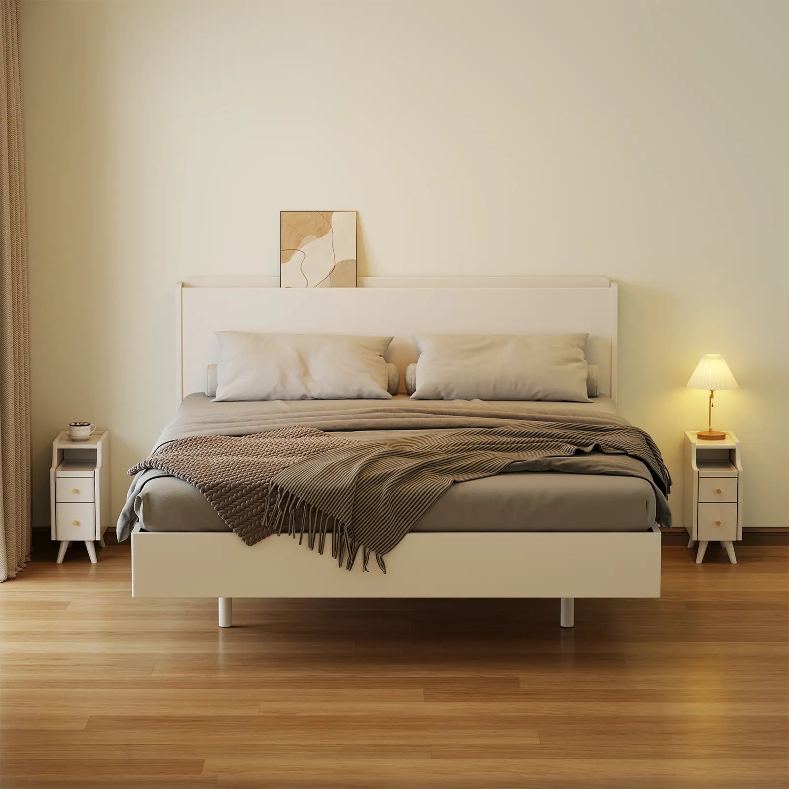 Modern Nightstand Set of 2 - Narrow Bedside Tables with Drawer - iKaslandi