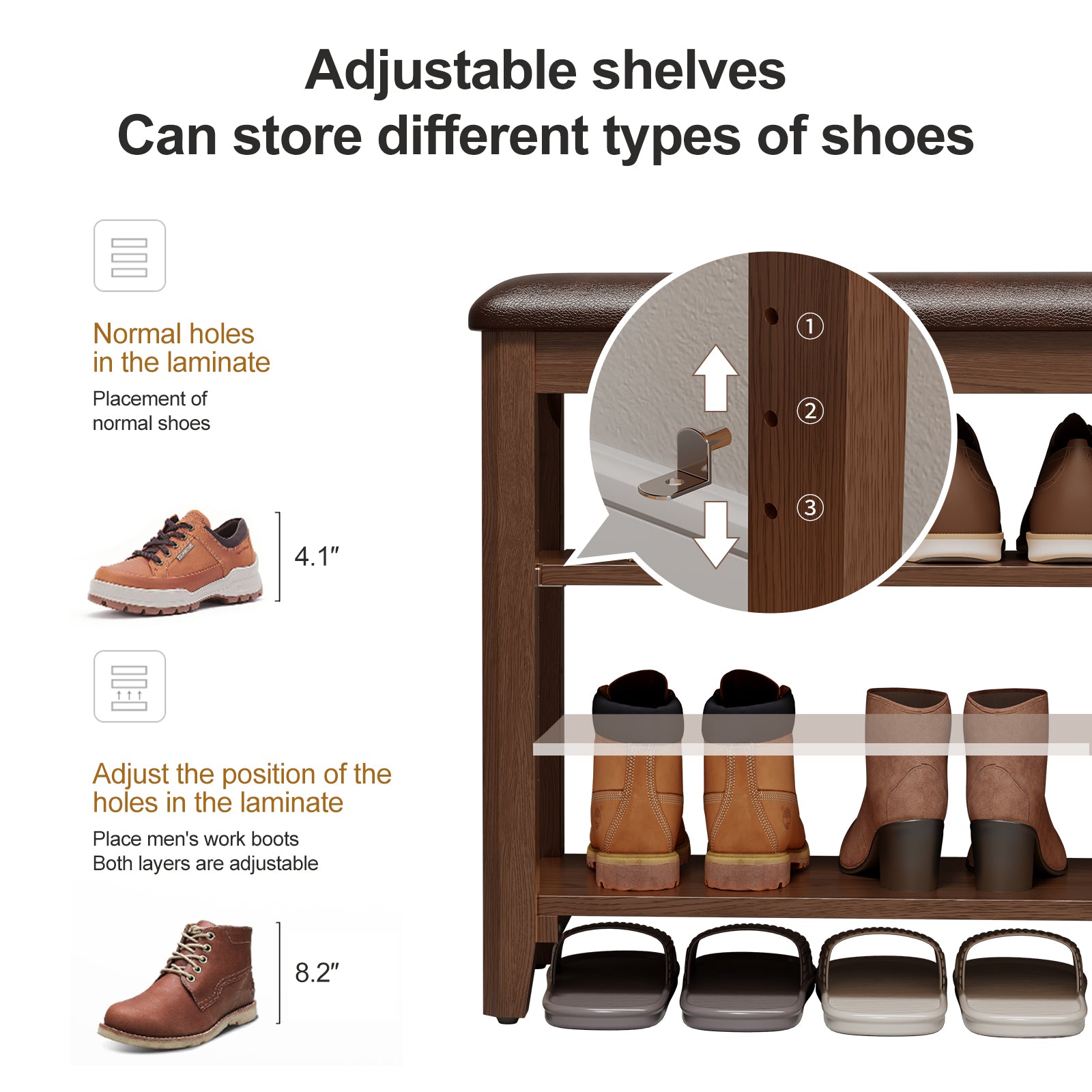 3-Tier Leather Shoe Bench