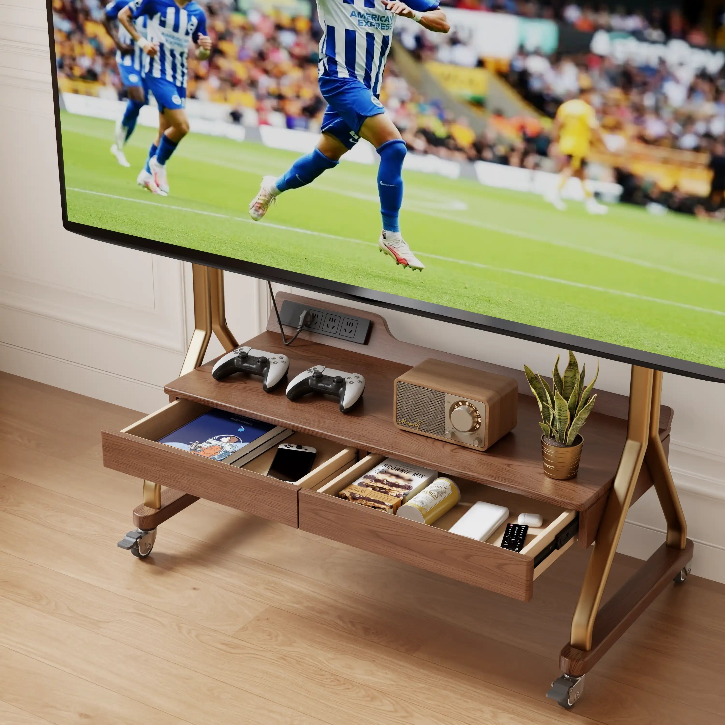 Heavy Duty Rolling TV Stand with 2 Wood Drawers