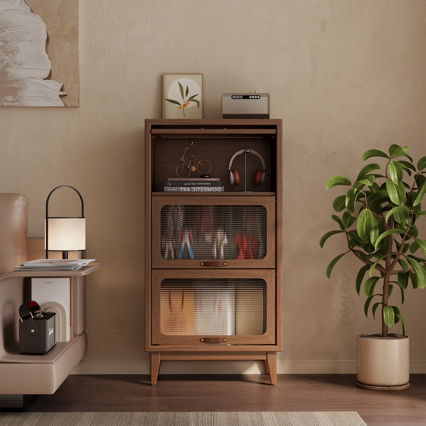 Shelf Bookcase with Cabinet Glass Doors