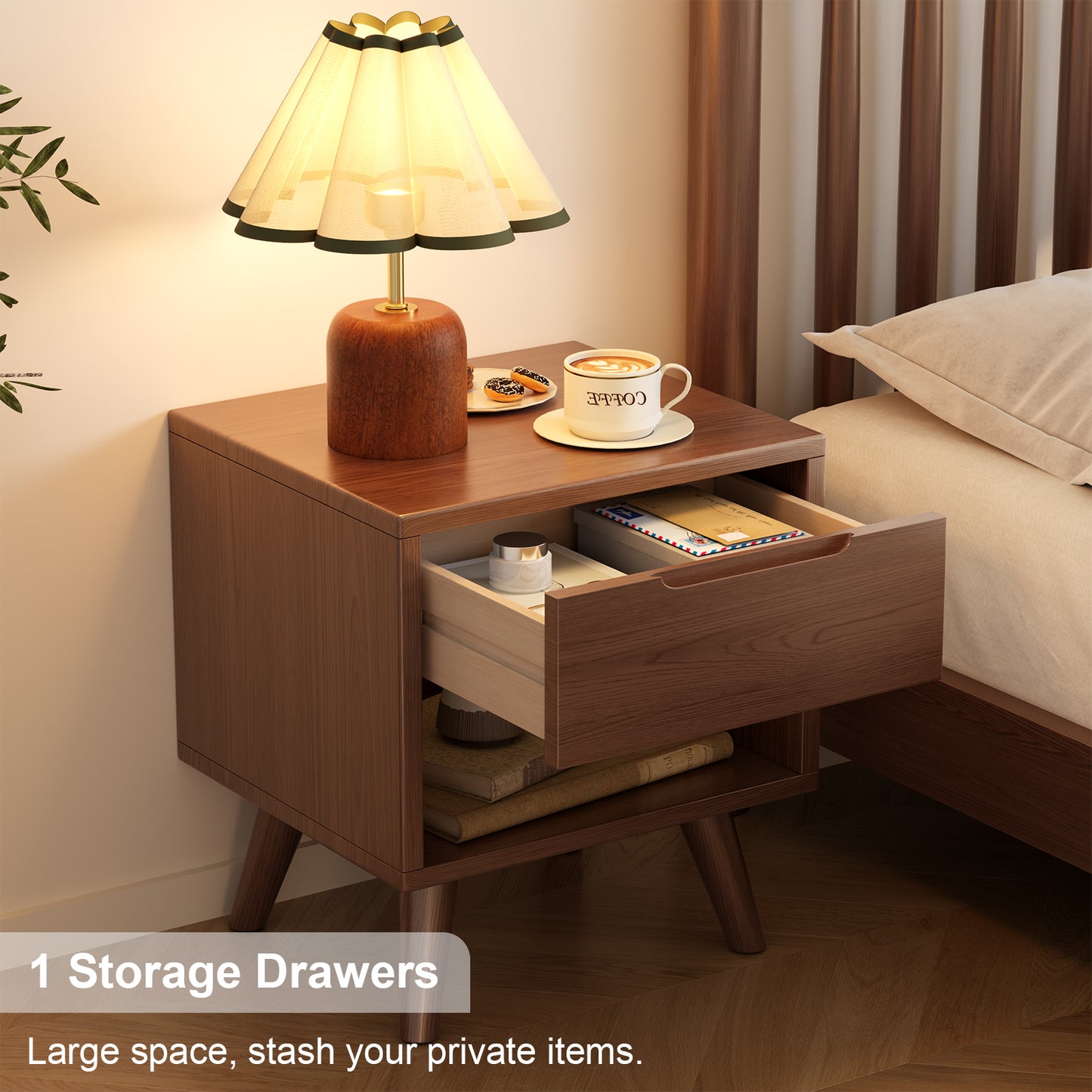 Walnut Modern Nightstand