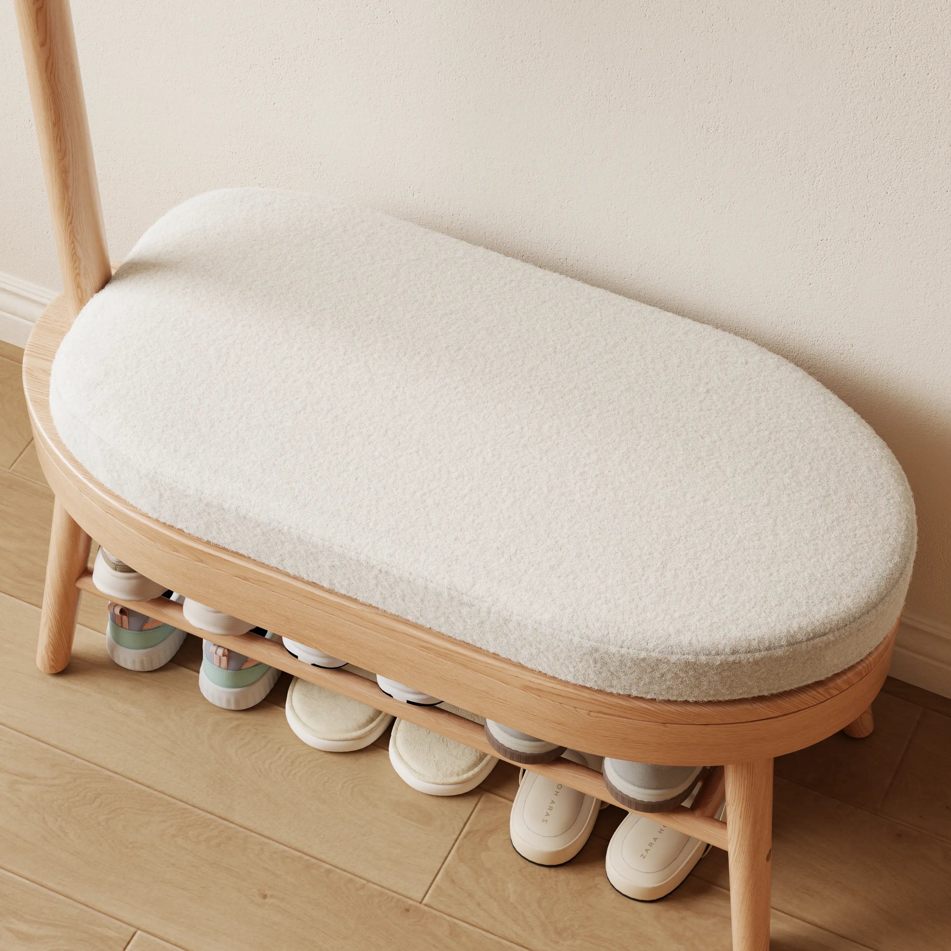 Giraffe Solid Wood Coat Rack & Shoe Bench with Cushion - iKaslandi
