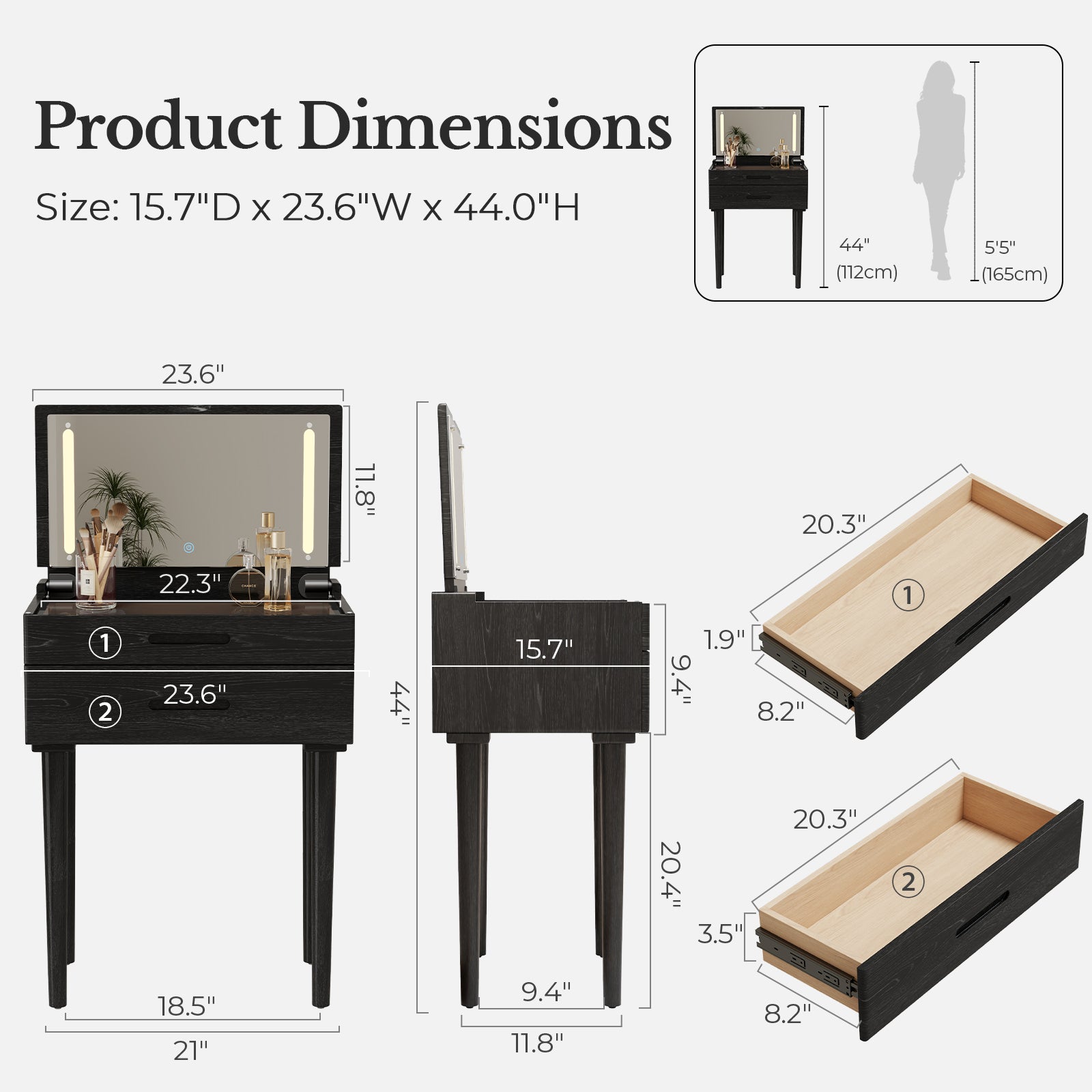 Vanity Desk with Mirror & Lights