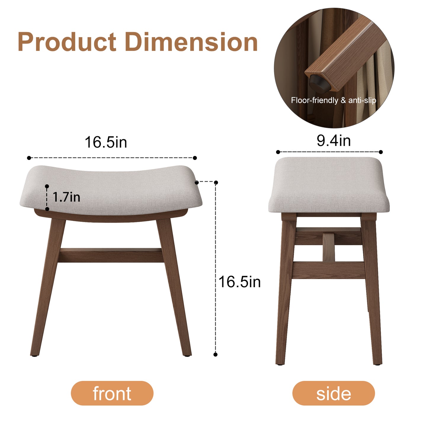Solid Wood Vanity Stool, Saddle Cushion Vanity Bench with High-Strength Rebound Sponge, Easily Assembly, Vanity Chair, Foot Stool, Makeup Stool for Bedroom, Entryway
