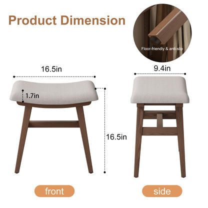 Solid Wood Vanity Stool, Saddle Cushion Vanity Bench with High-Strength Rebound Sponge, Easily Assembly, Vanity Chair, Foot Stool, Makeup Stool for Bedroom, Entryway