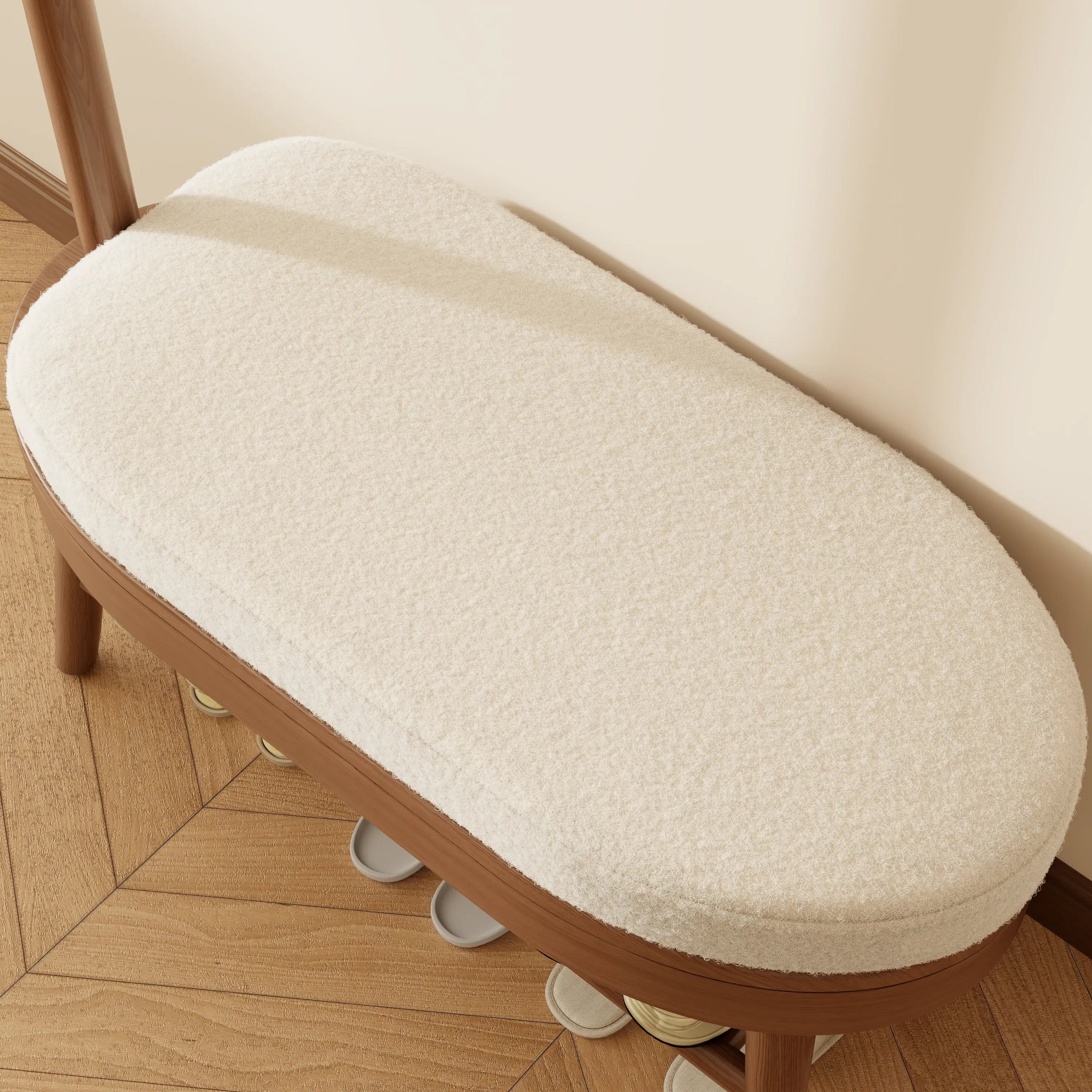 Giraffe Solid Wood Coat Rack & Shoe Bench with Cushion - iKaslandi