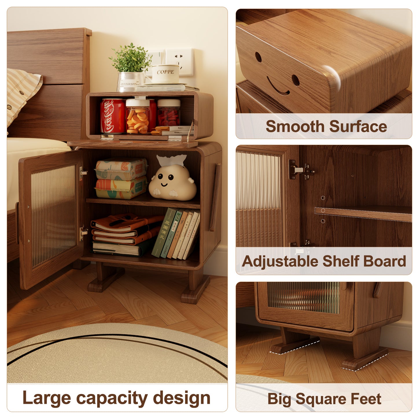 Robot Solid Wood Nightstand, Led Nightstand with 360°Rotating Drawer, Creative Nightstand with Drawers, Easily Assembly,Bedside Table for Bedroom,Living Room