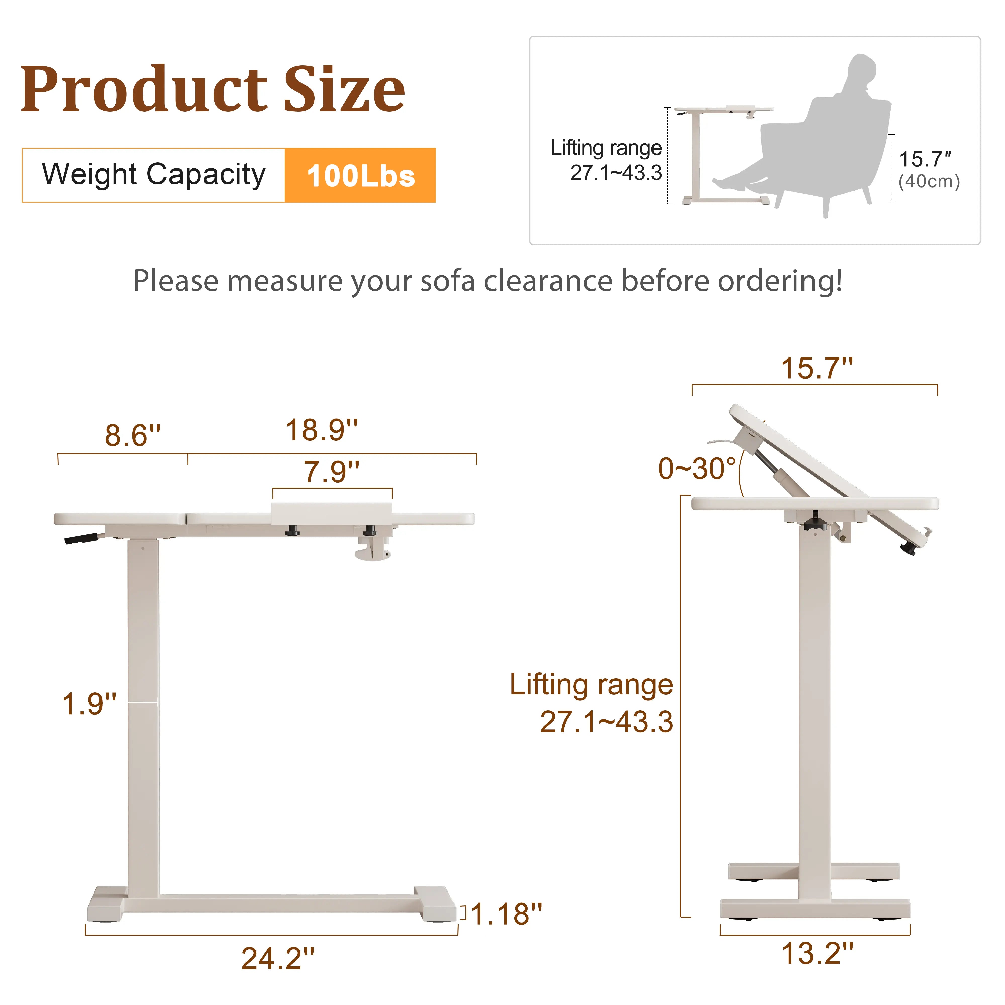 Adjustable Height Laptop Desk for Bed & Sofa – Solid Wood Tilting Top - iKaslandi