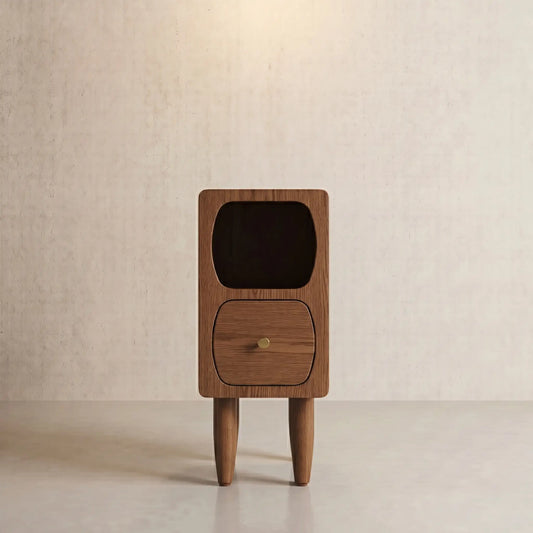 Solid Oak Wood Nightstand with Drawer | Compact Bedside Storage Cabinet for Small Spaces - iKaslandi