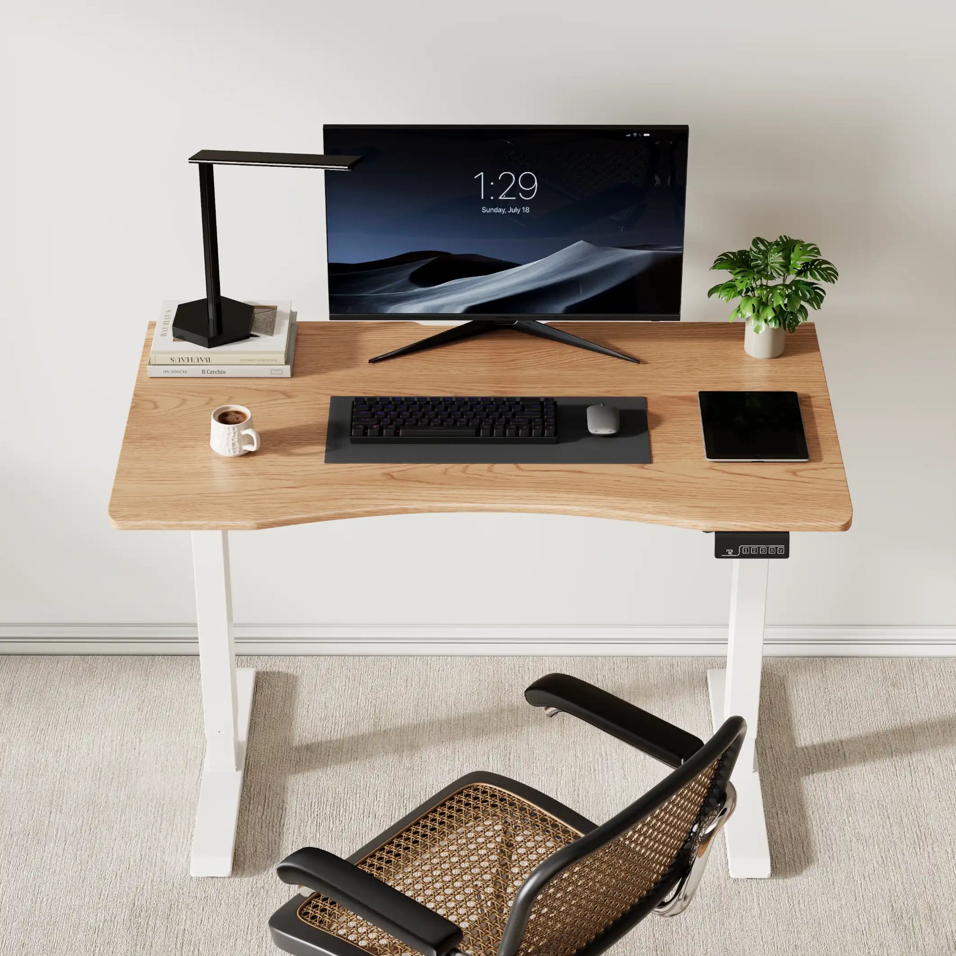 Electric Standing Desk with Solid Rubberwood Top - iKaslandi