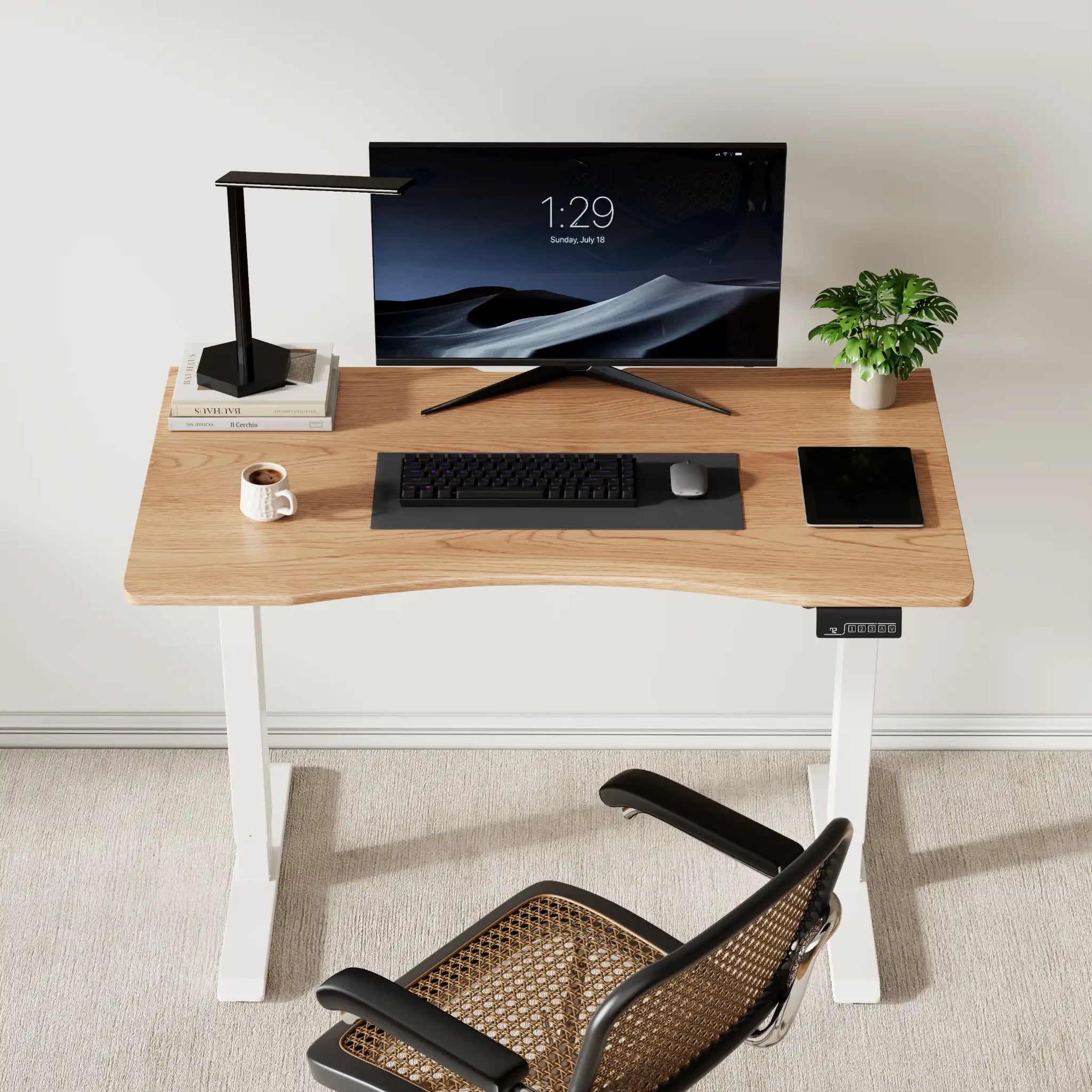 Electric Standing Desk with Solid Rubberwood Top - iKaslandi