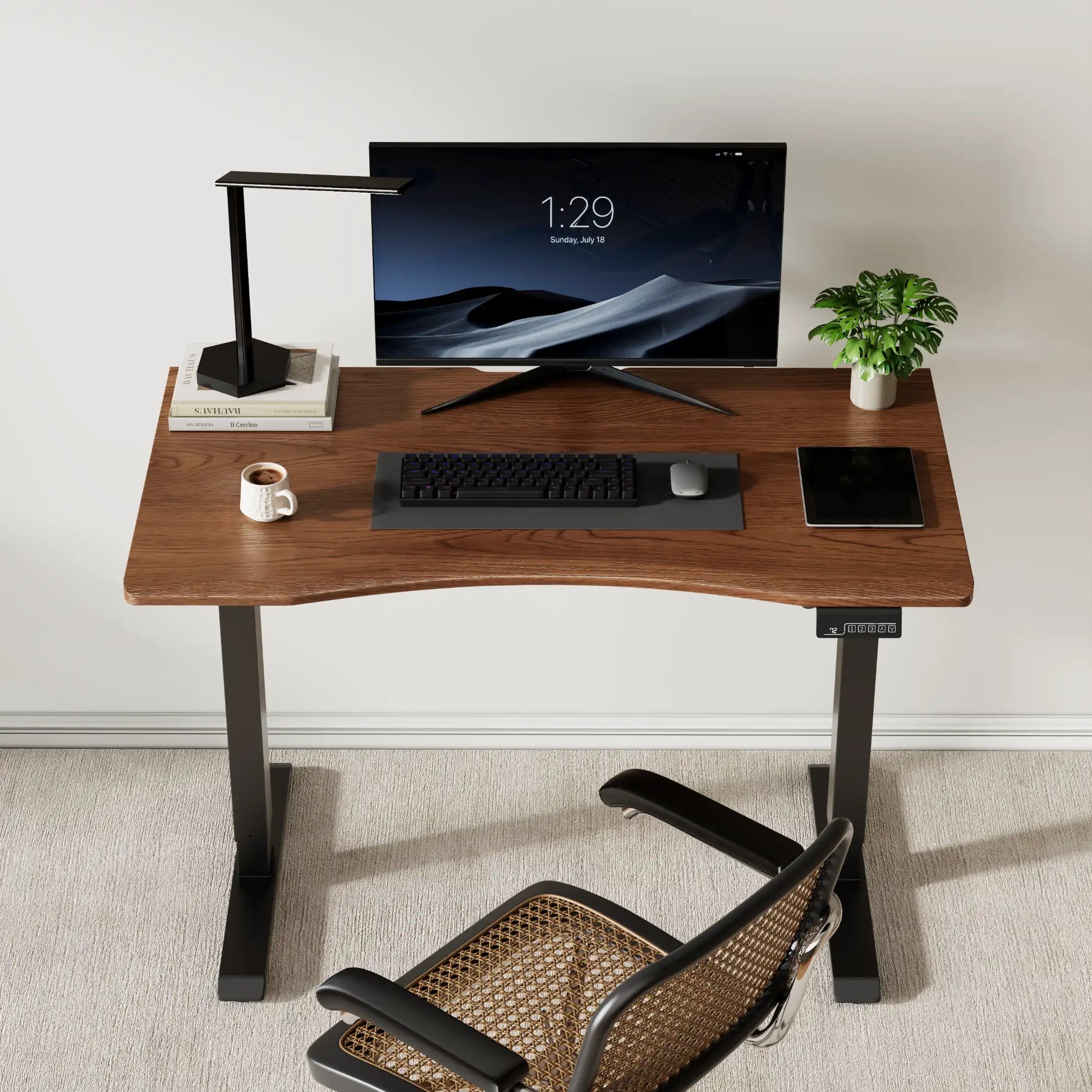 Electric Standing Desk with Solid Rubberwood Top - iKaslandi