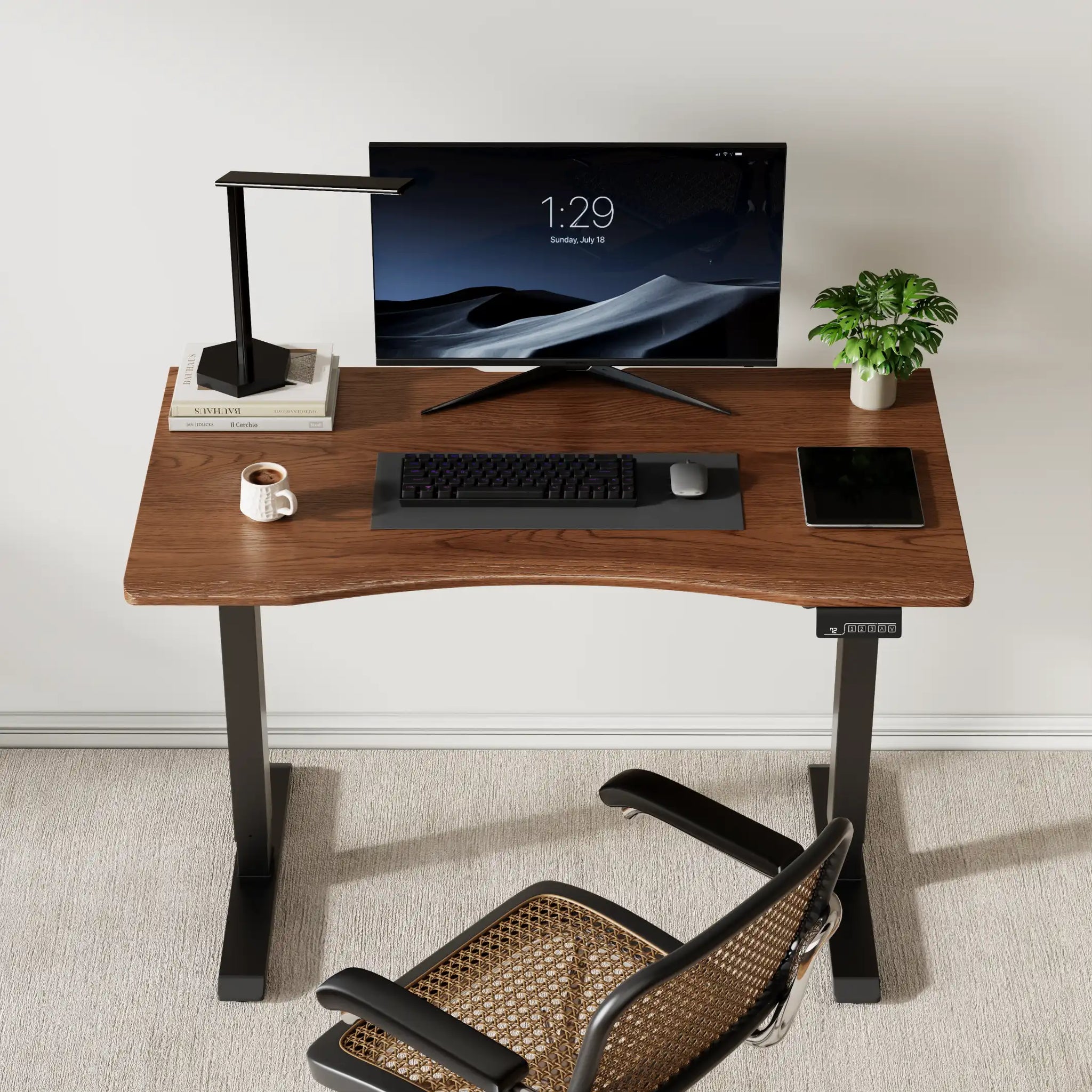 Electric Standing Desk with Solid Rubberwood Top - iKaslandi