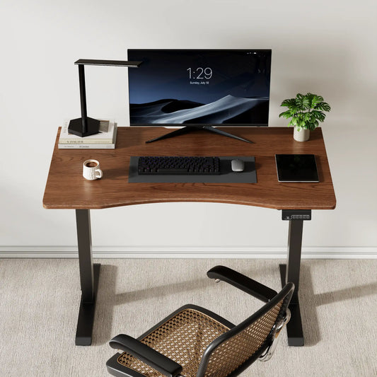 Electric Standing Desk with Solid Rubberwood Top - iKaslandi