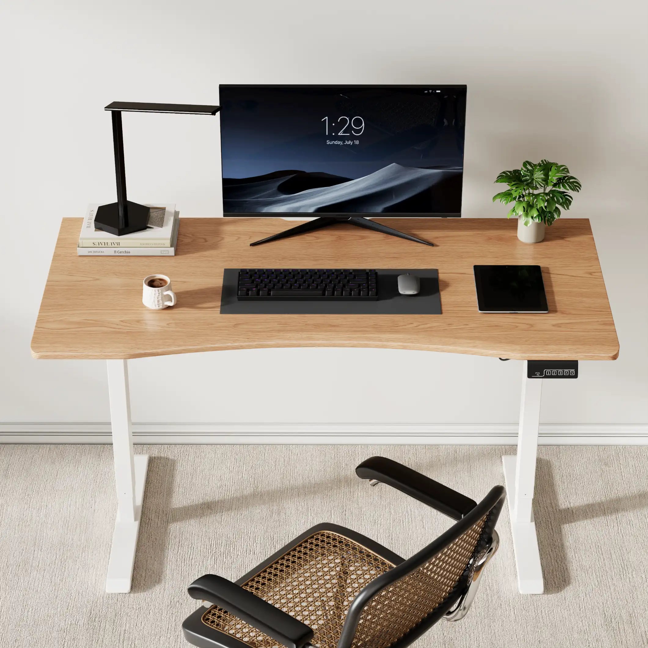 Electric Standing Desk with Solid Rubberwood Top - iKaslandi