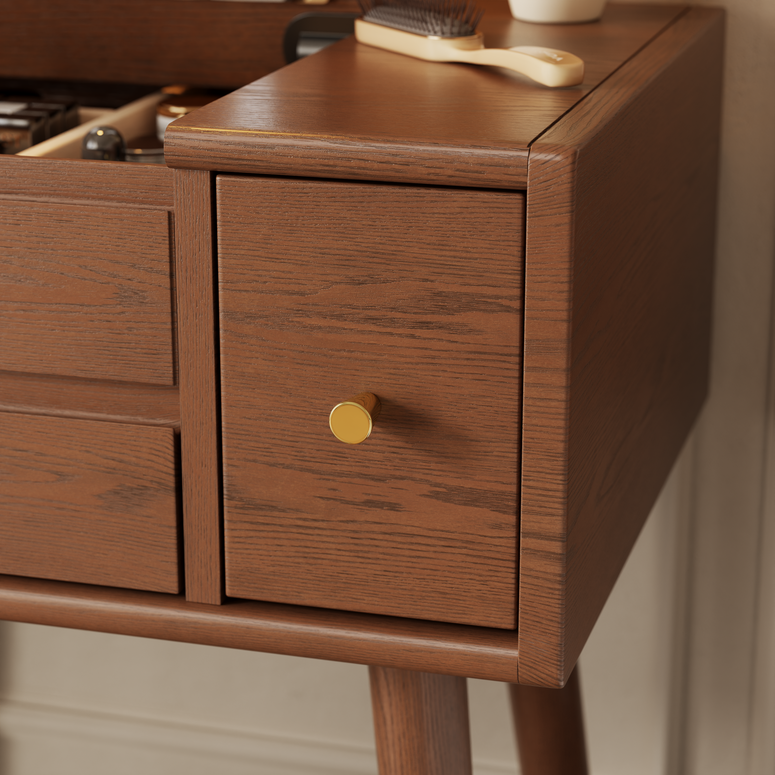 Vanity Desk with Mirror and Lights, Wooden Makeup Vanity Table with 3 or 4 Drawers