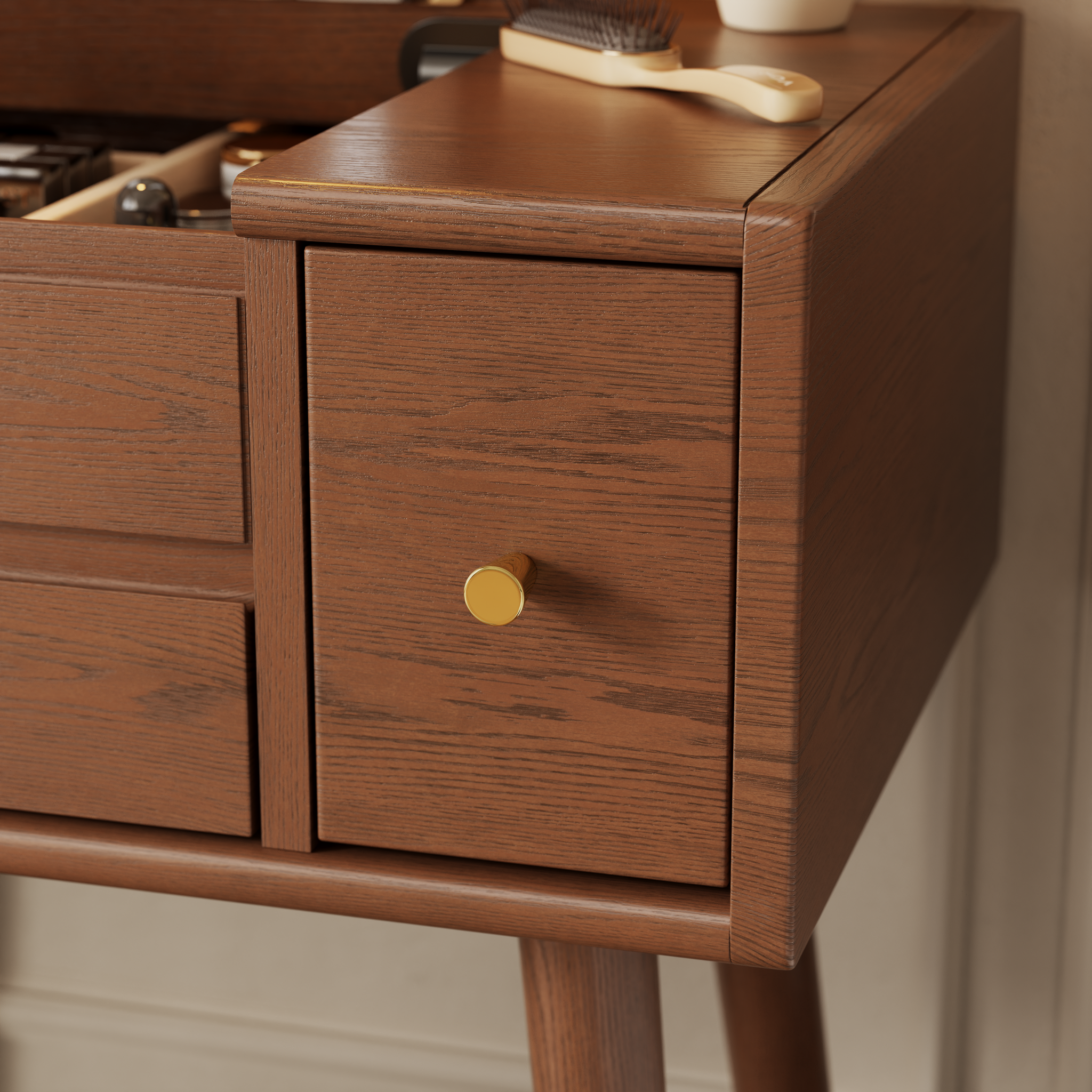 Vanity Desk with Mirror and Lights, Wooden Makeup Vanity Table with 3 or 4 Drawers