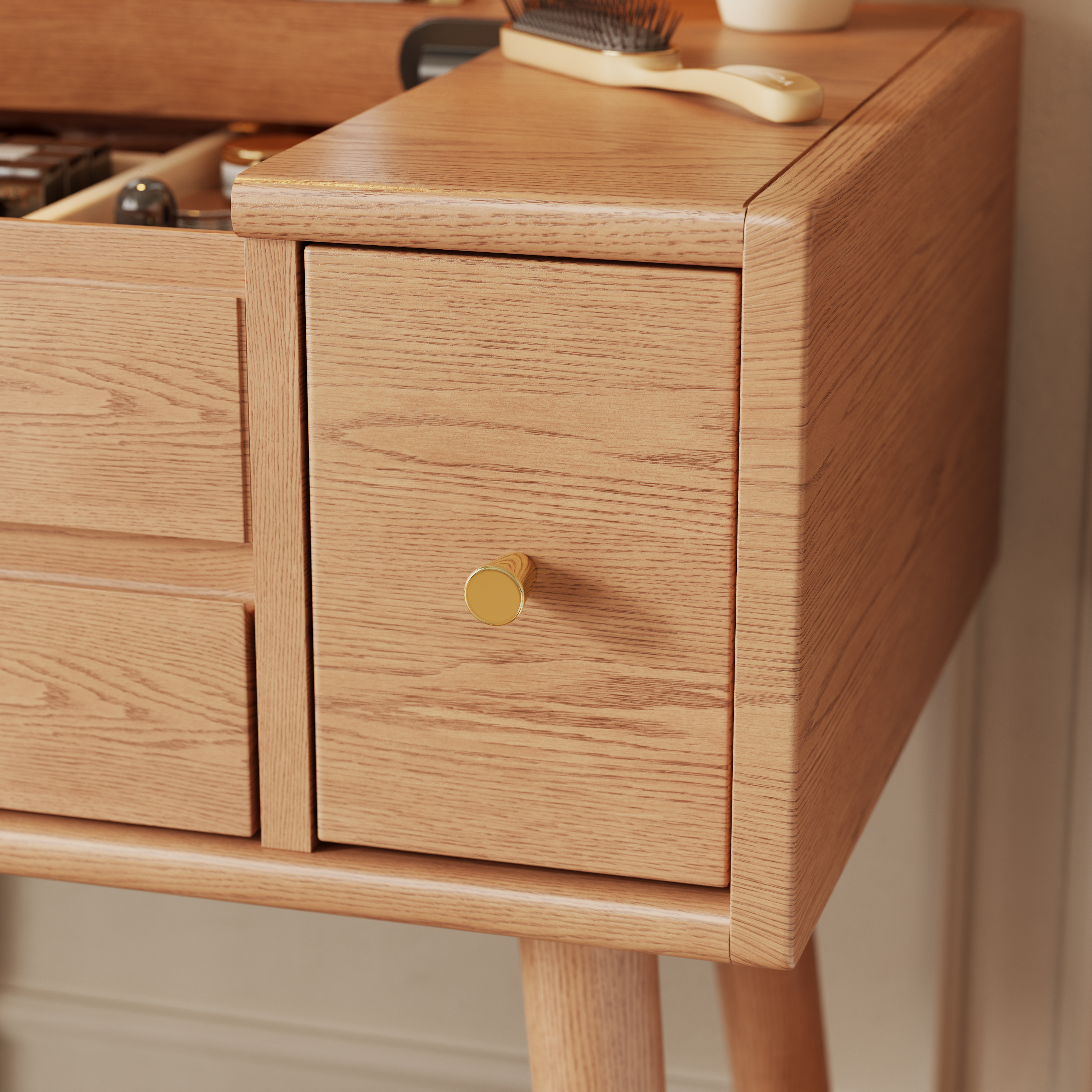 Vanity Desk with Mirror and Lights, Wooden Makeup Vanity Table with 3 or 4 Drawers