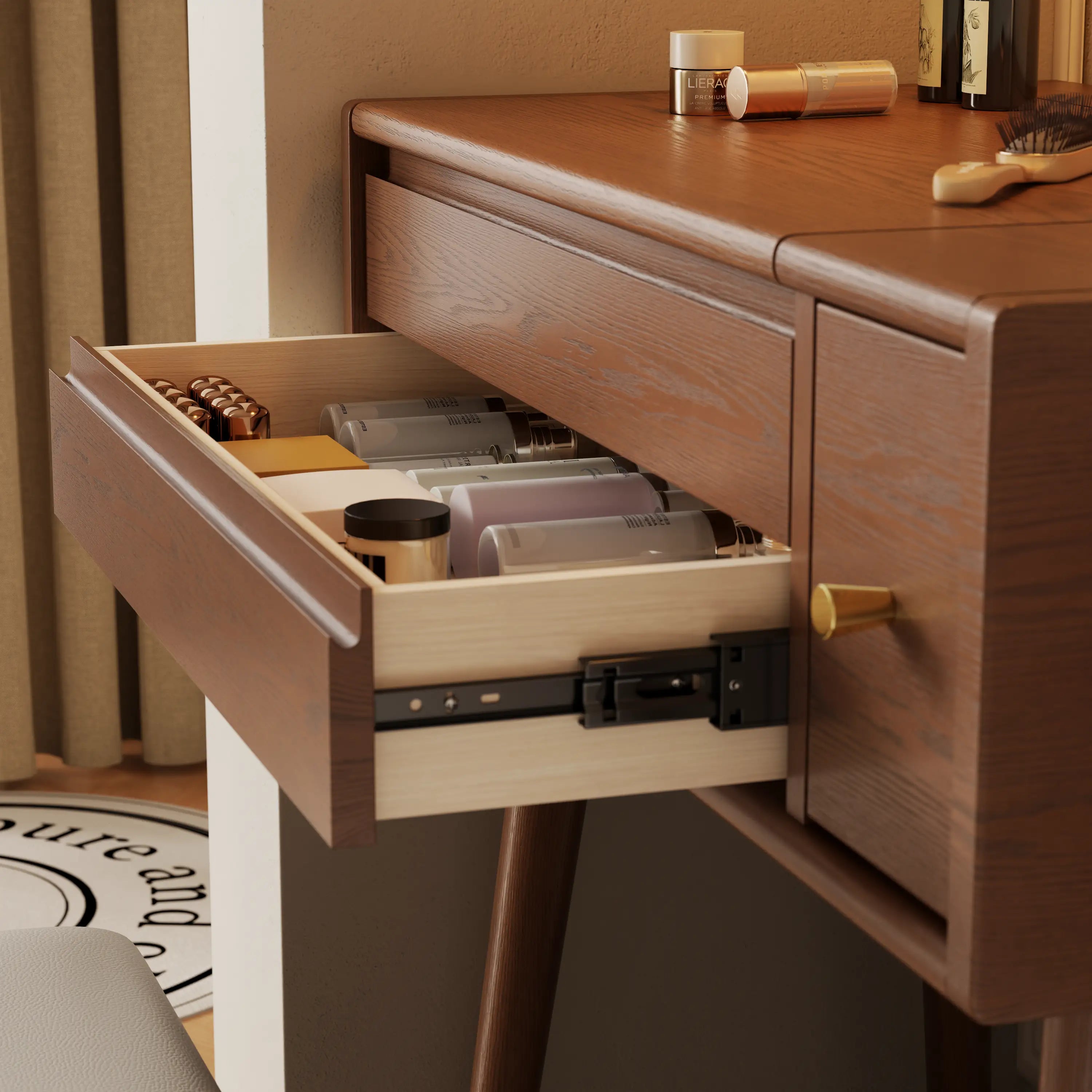 Solid Wood Makeup Vanity Table with Mirror and Lights (3 or 4 Drawers) - iKaslandi