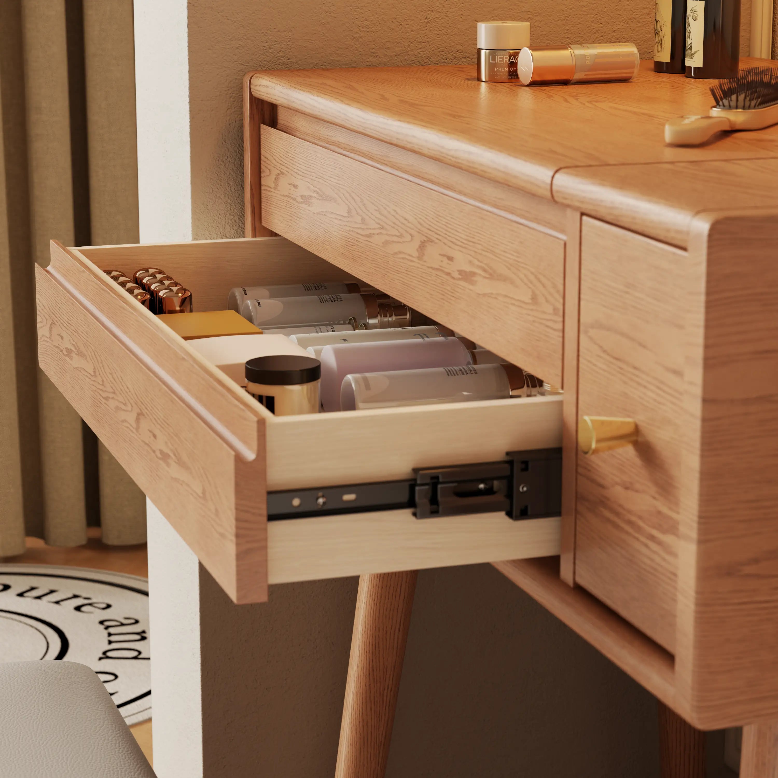 Solid Wood Makeup Vanity Table with Mirror and Lights (3 or 4 Drawers) - iKaslandi