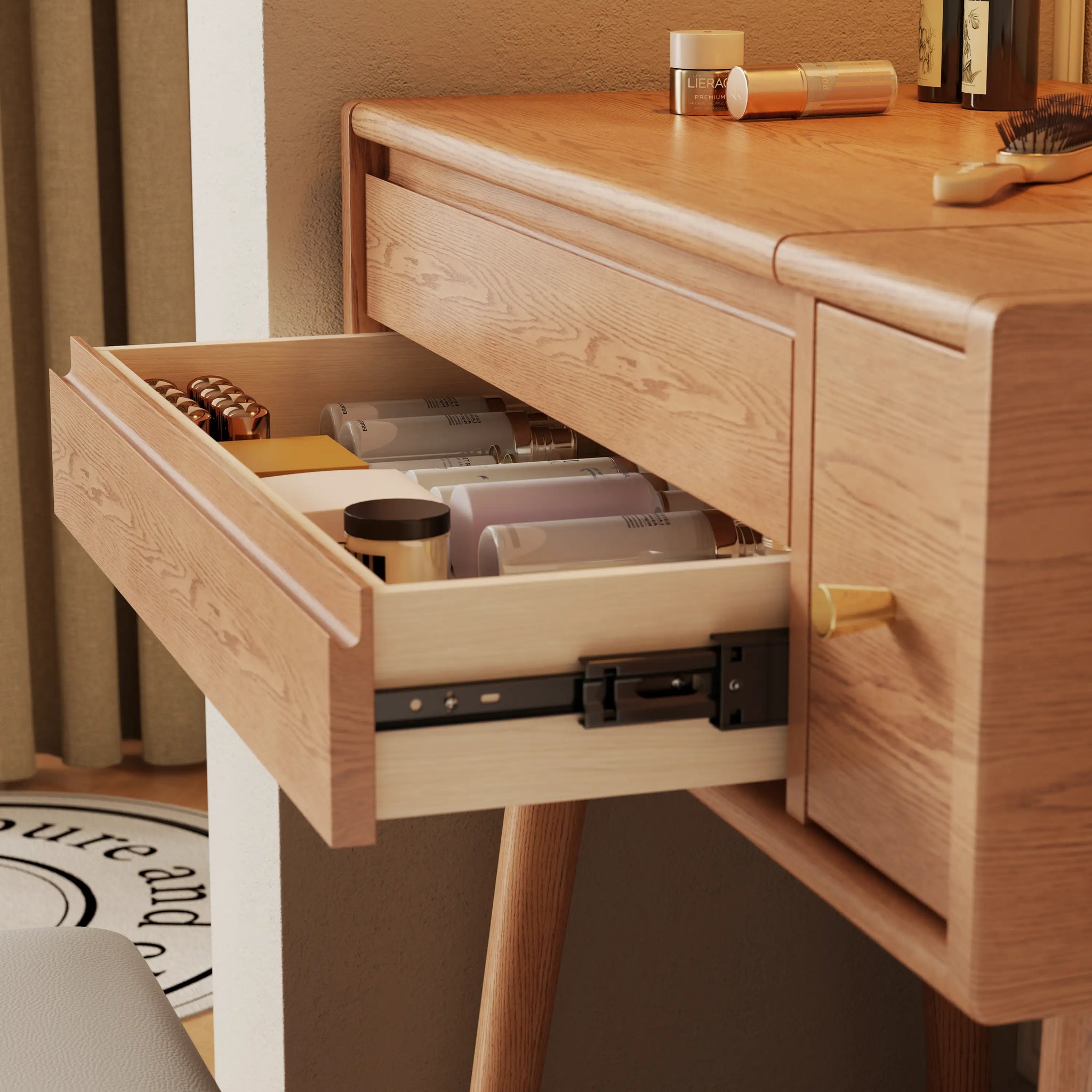 Solid Wood Makeup Vanity Table with Mirror and Lights (3 or 4 Drawers) - iKaslandi