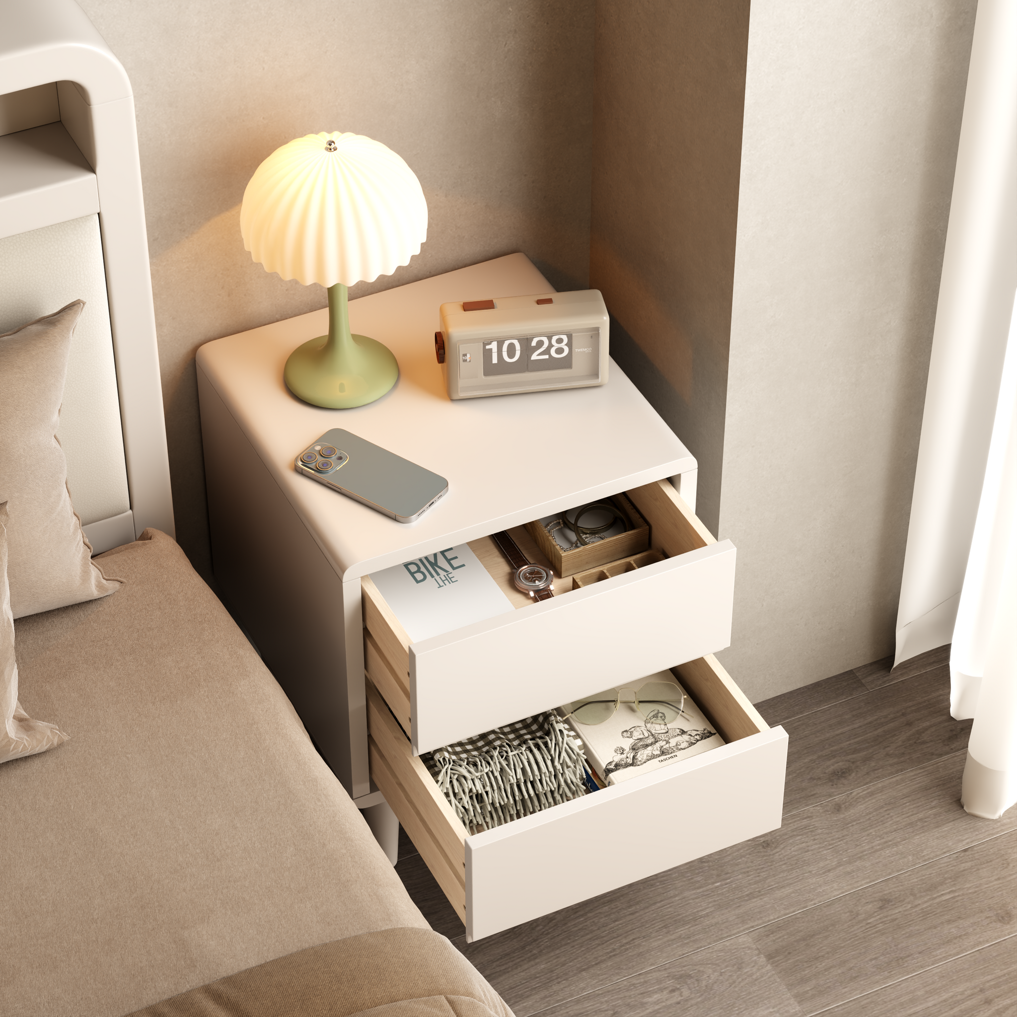 2 & 3 Drawer Solid Wood Nightstand – Mid-Century Modern Bedside Table