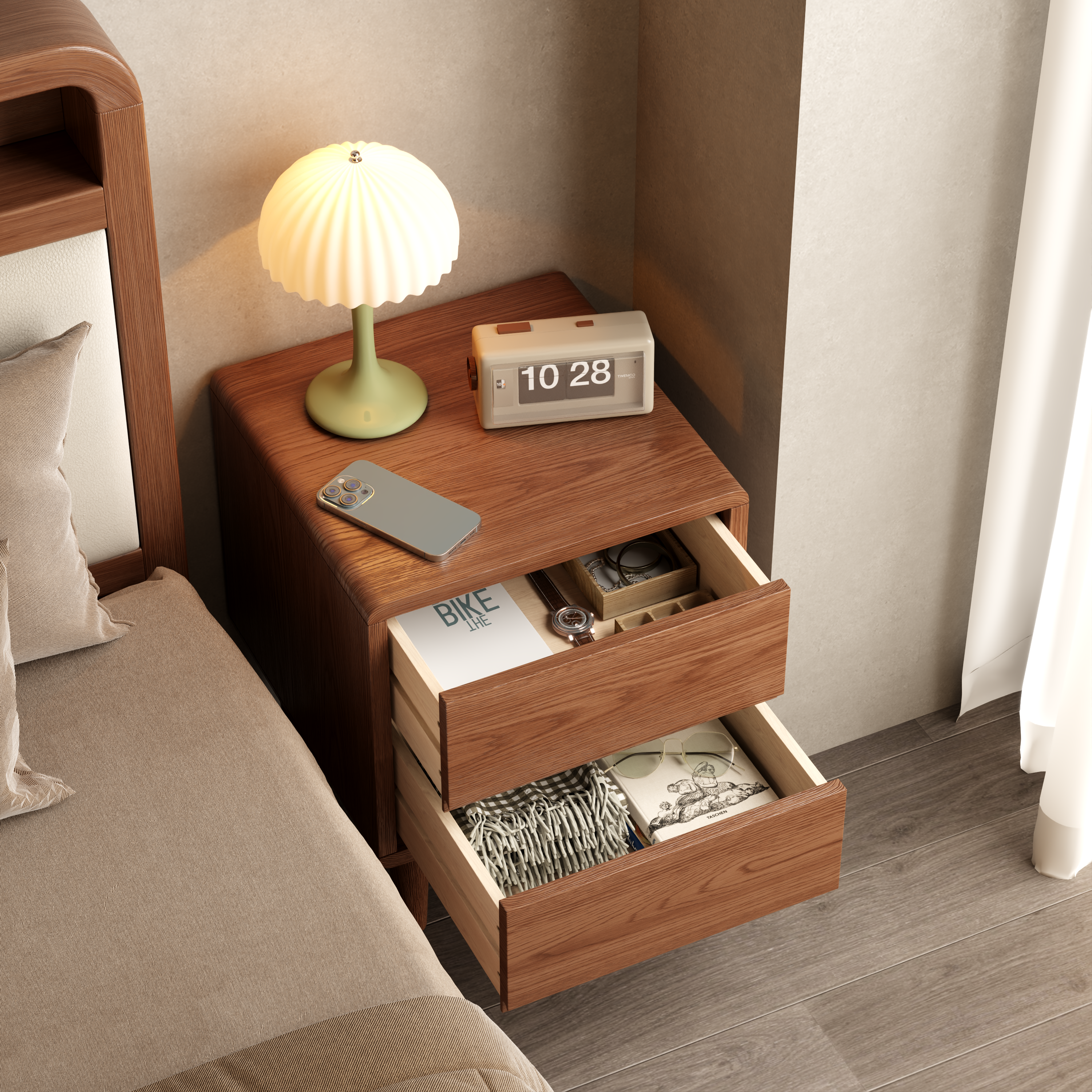 2 & 3 Drawer Solid Wood Nightstand – Mid-Century Modern Bedside Table