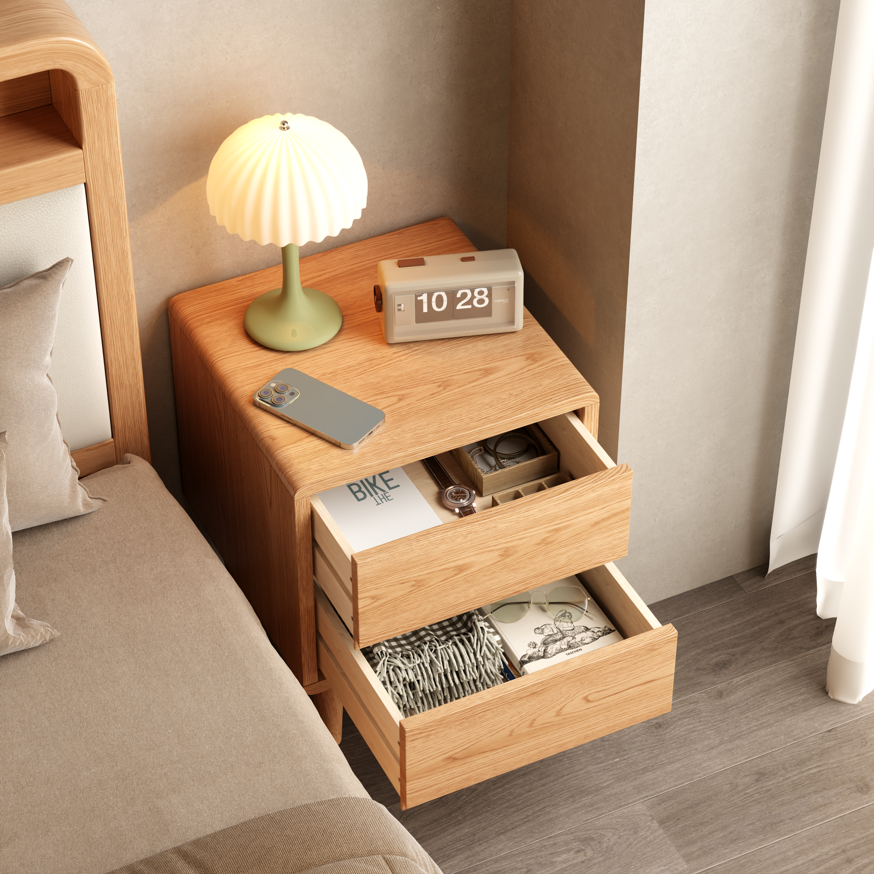 2 & 3 Drawer Solid Wood Nightstand – Mid-Century Modern Bedside Table