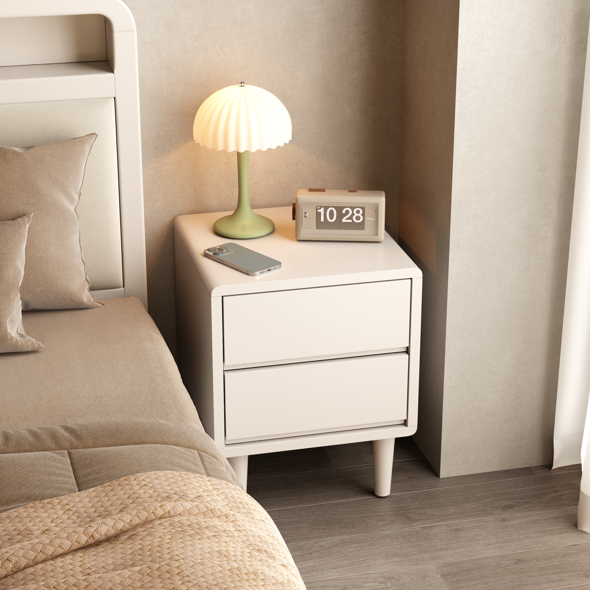 2 & 3 Drawer Solid Wood Nightstand – Mid-Century Modern Bedside Table