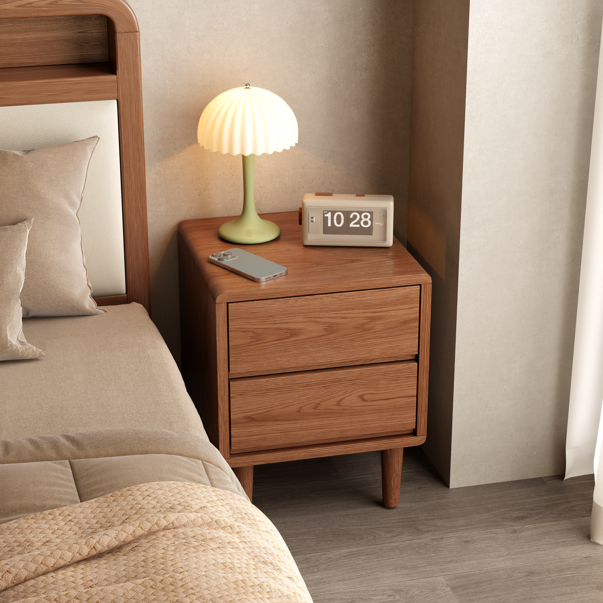 2 & 3 Drawer Solid Wood Nightstand – Mid-Century Modern Bedside Table