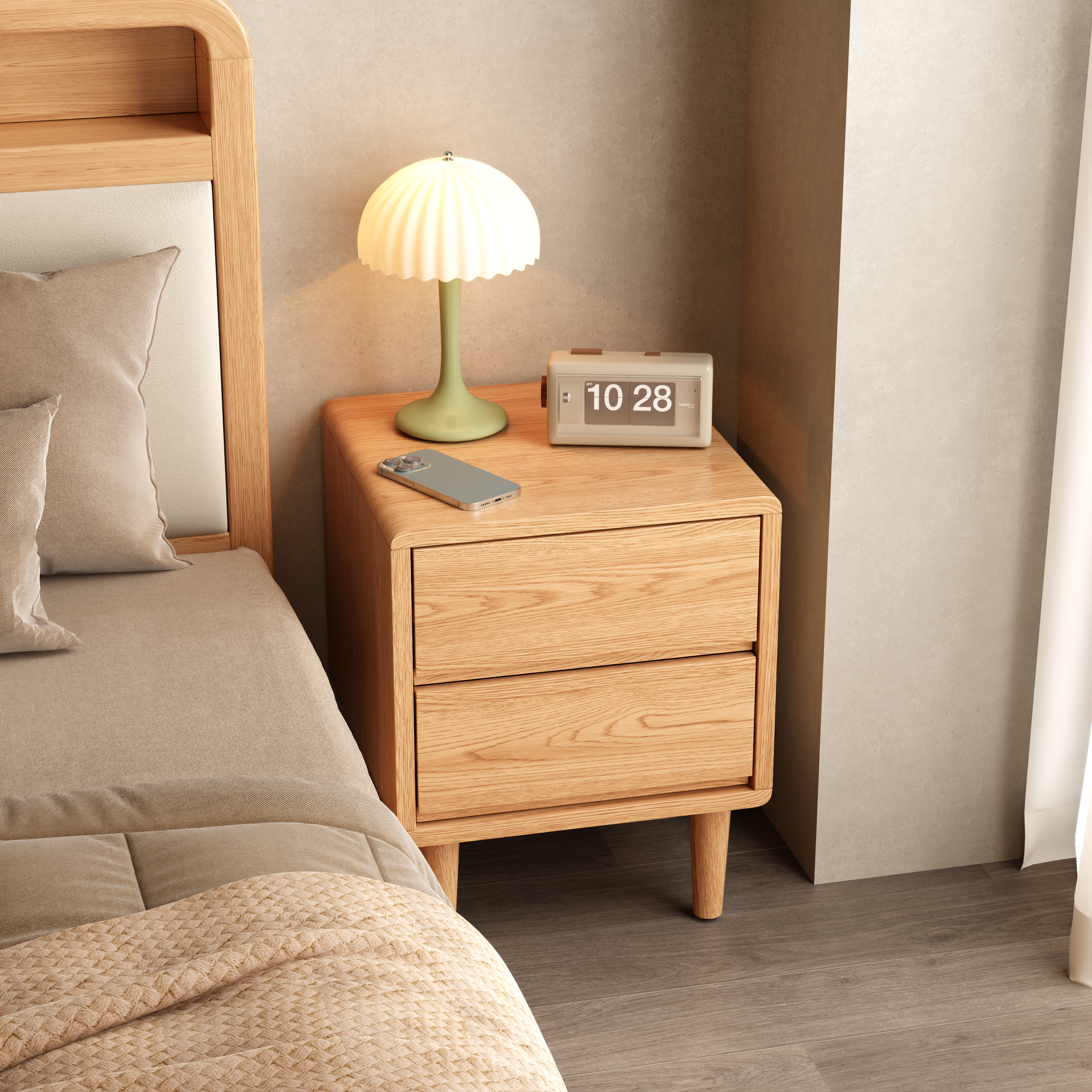 2 & 3 Drawer Solid Wood Nightstand – Mid-Century Modern Bedside Table