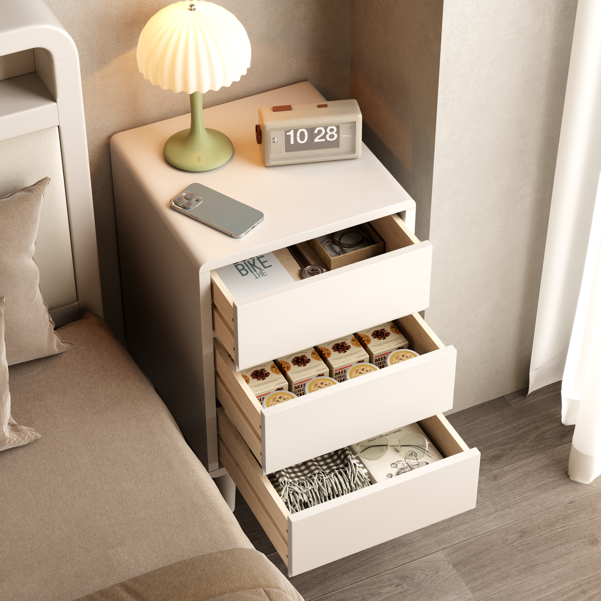 2 & 3 Drawer Solid Wood Nightstand – Mid-Century Modern Bedside Table