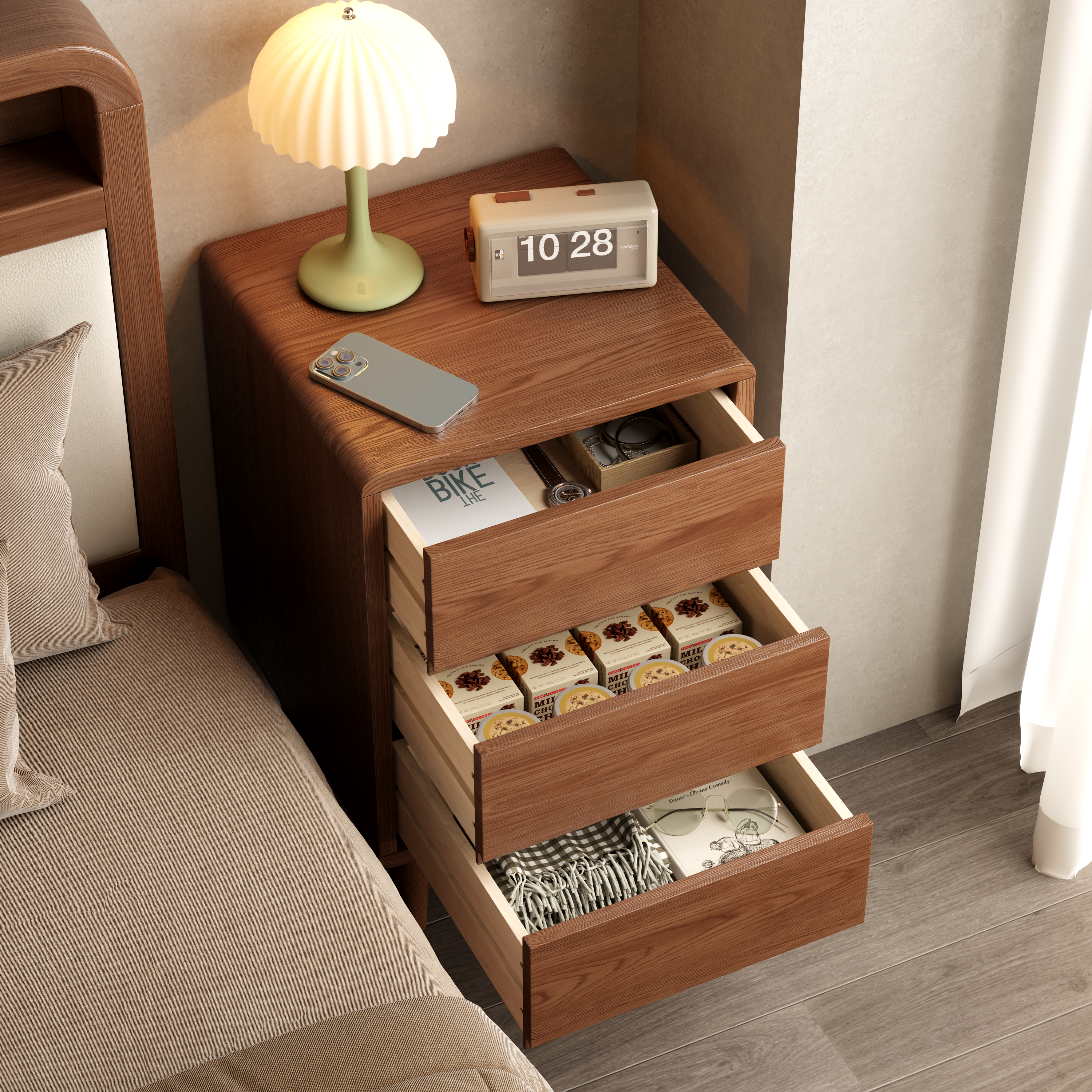 2 & 3 Drawer Solid Wood Nightstand – Mid-Century Modern Bedside Table