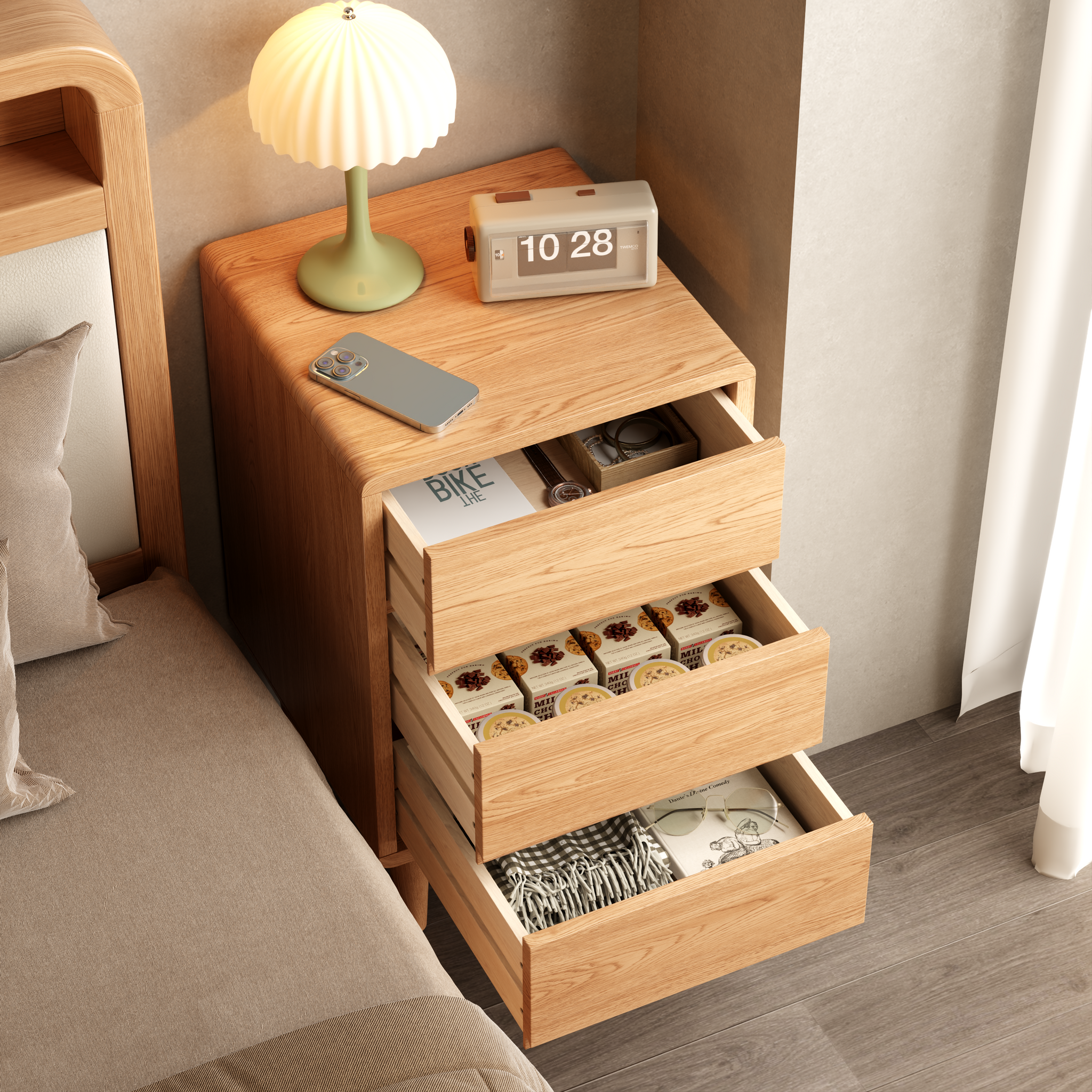 2 & 3 Drawer Solid Wood Nightstand – Mid-Century Modern Bedside Table