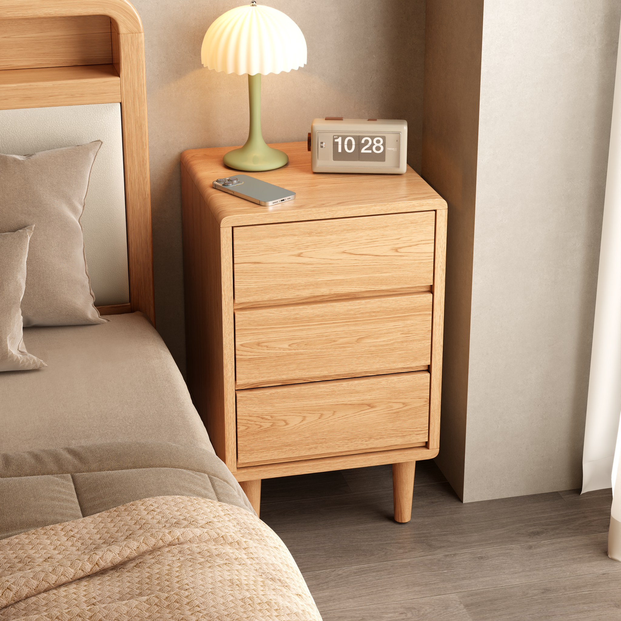 2 & 3 Drawer Solid Wood Nightstand – Mid-Century Modern Bedside Table