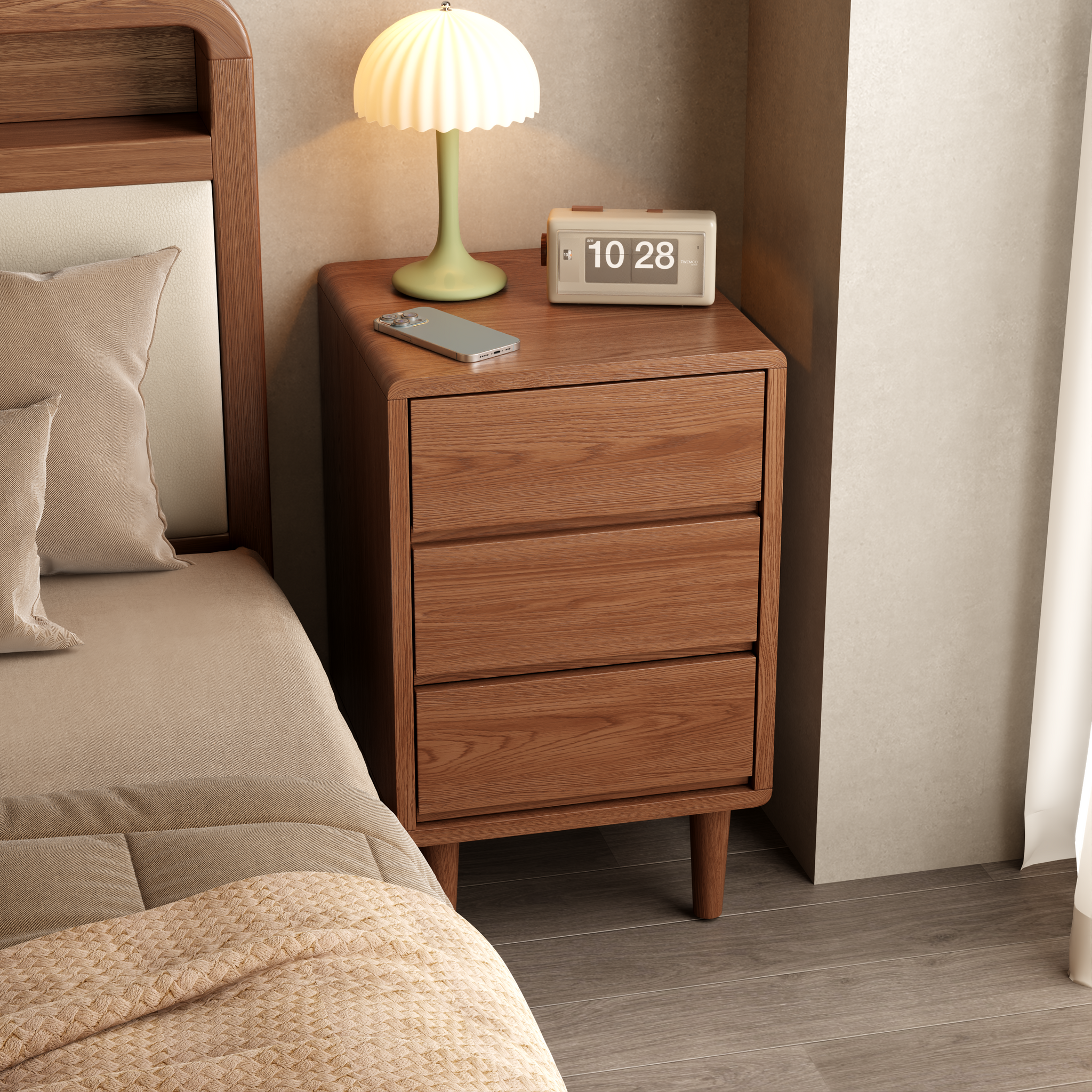 2 & 3 Drawer Solid Wood Nightstand – Mid-Century Modern Bedside Table