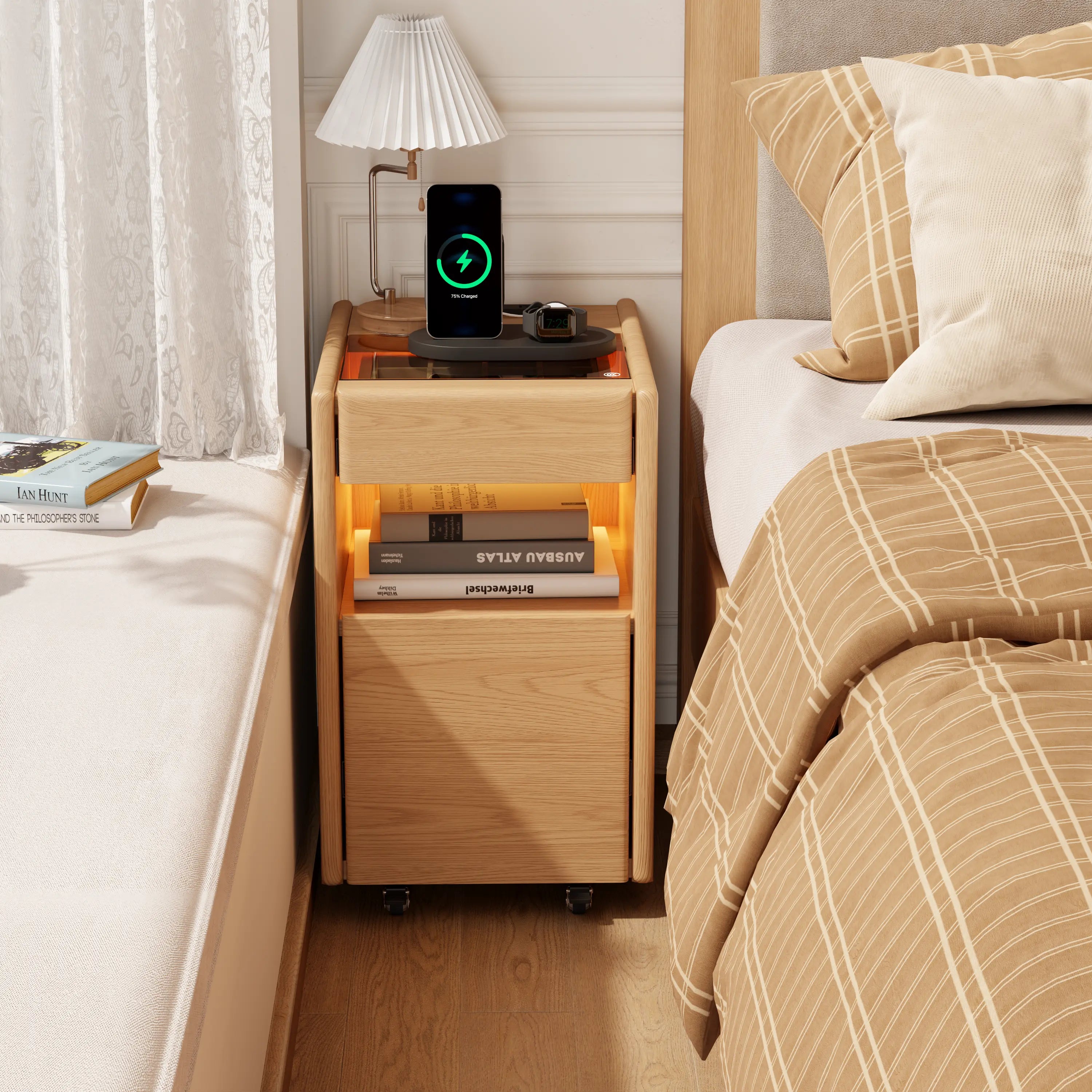 Smart Nightstand with Hidden Secret Drawer, Jewelry Storage & USB Charging - iKaslandi