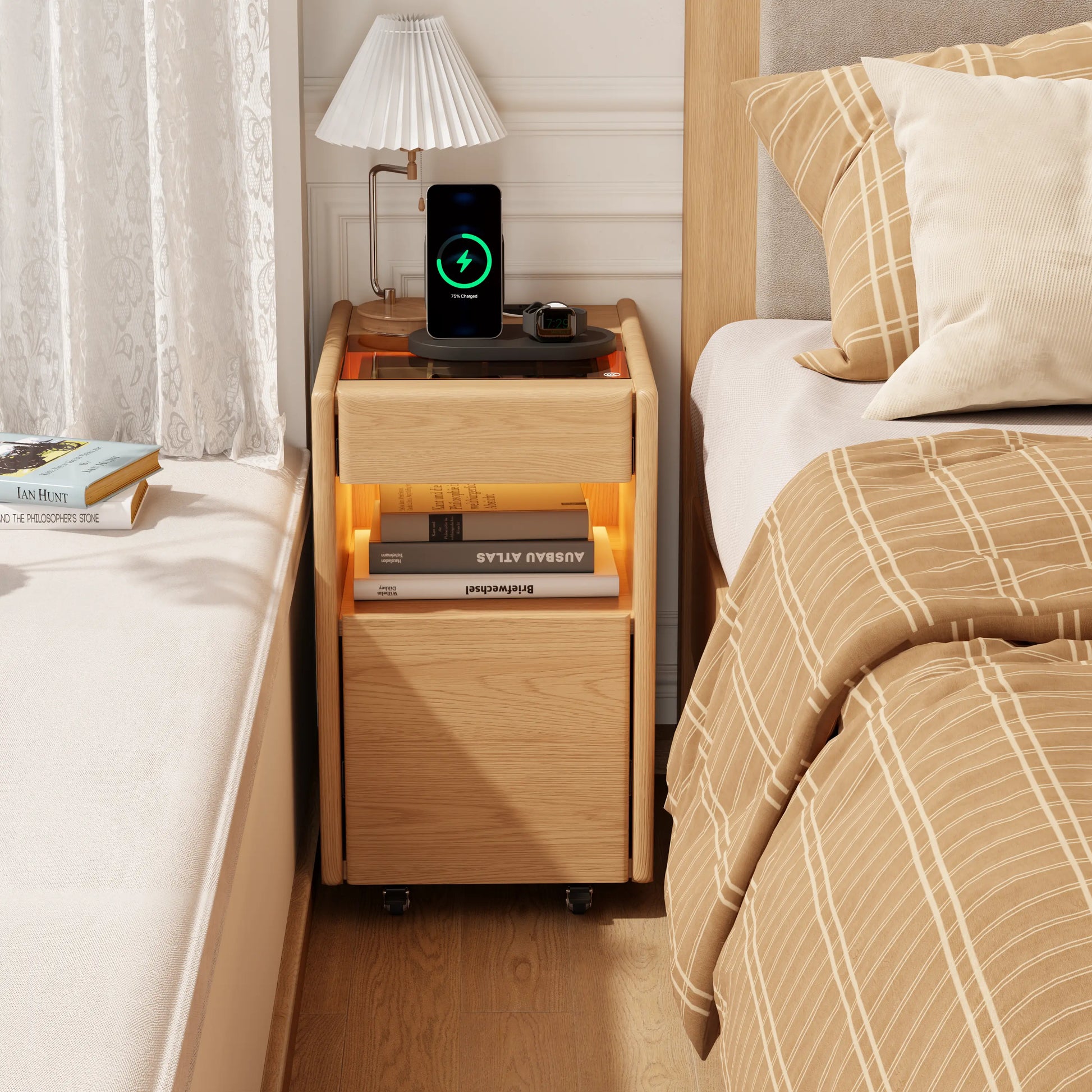 Smart Nightstand with Hidden Secret Drawer, Jewelry Storage & USB Charging - iKaslandi