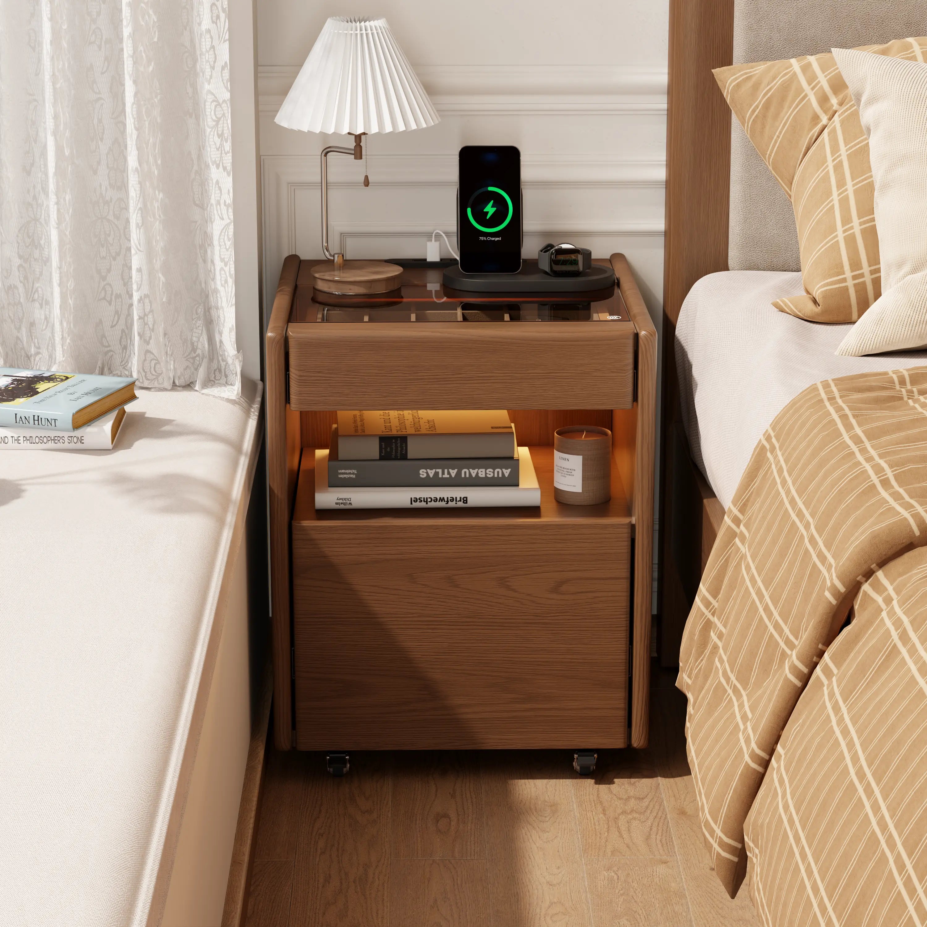 Smart Nightstand with Hidden Secret Drawer, Jewelry Storage & USB Charging - iKaslandi