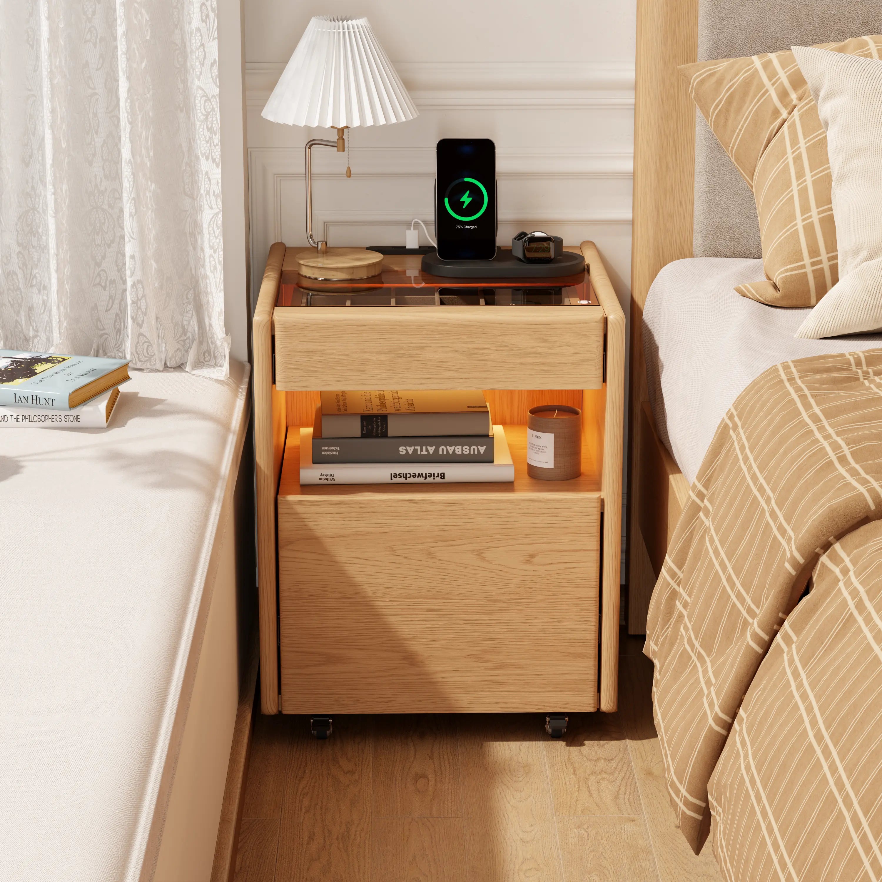 Smart Nightstand with Hidden Secret Drawer, Jewelry Storage & USB Charging - iKaslandi