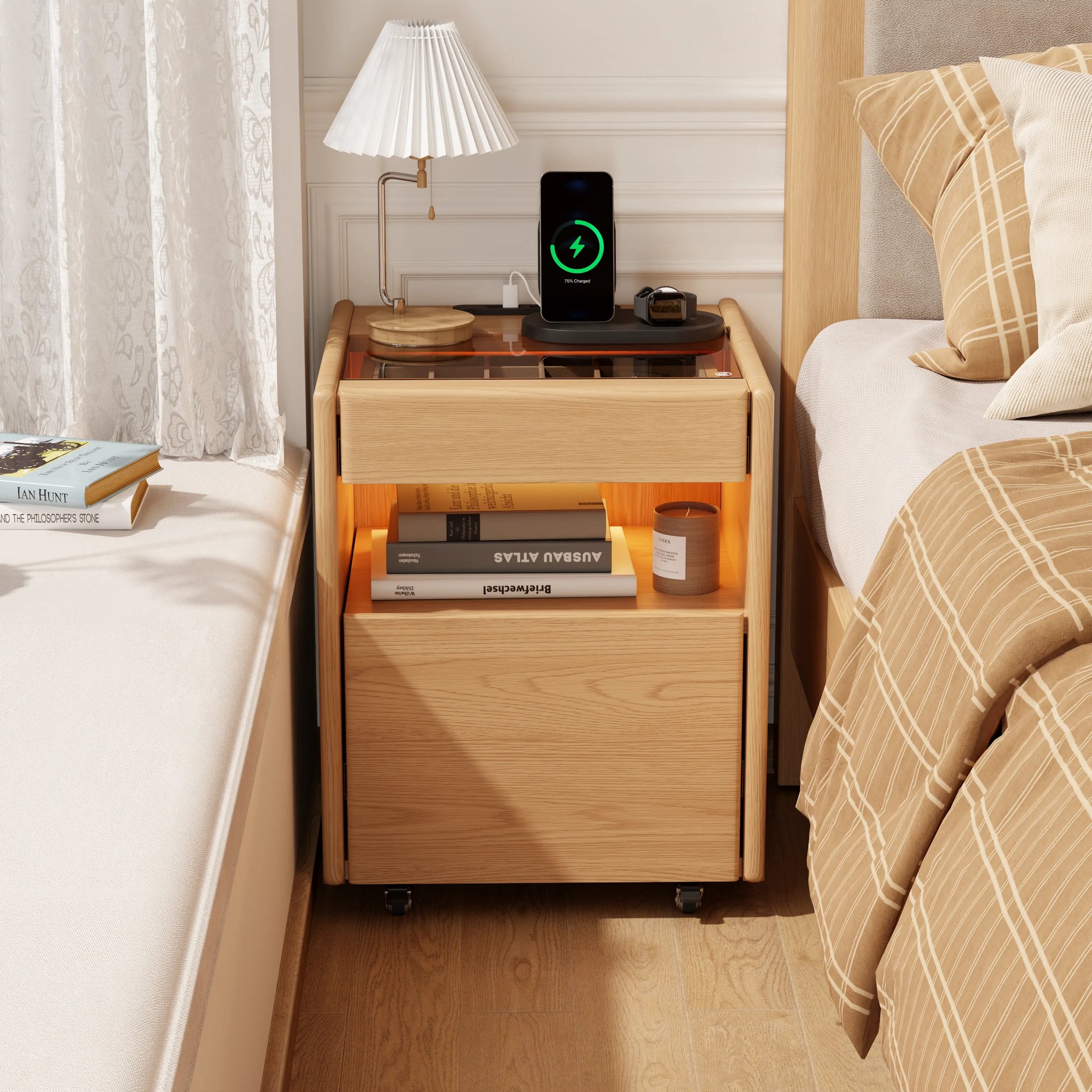 Smart Nightstand with Hidden Secret Drawer, Jewelry Storage & USB Charging - iKaslandi