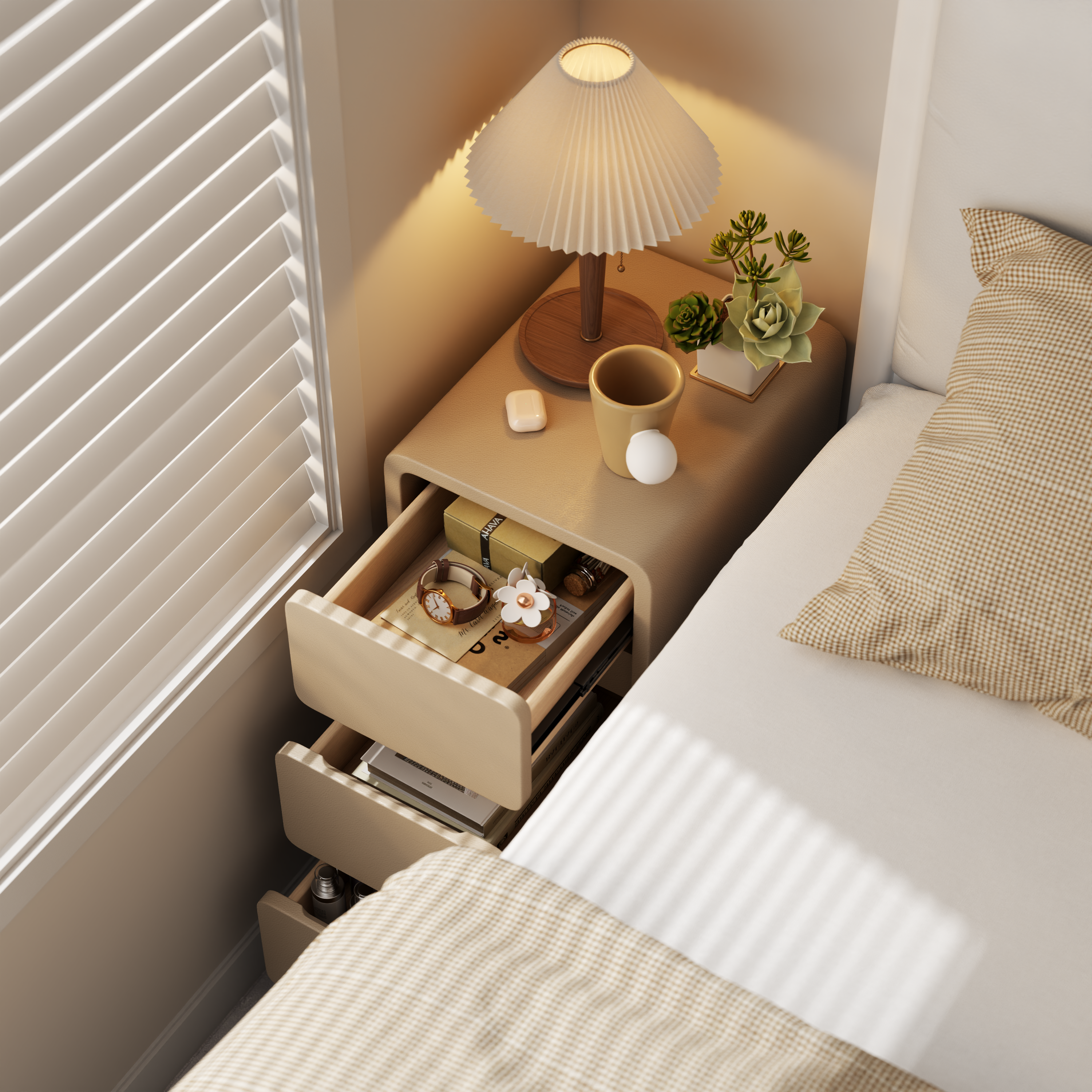 3 Tier Narrow White Nightstand