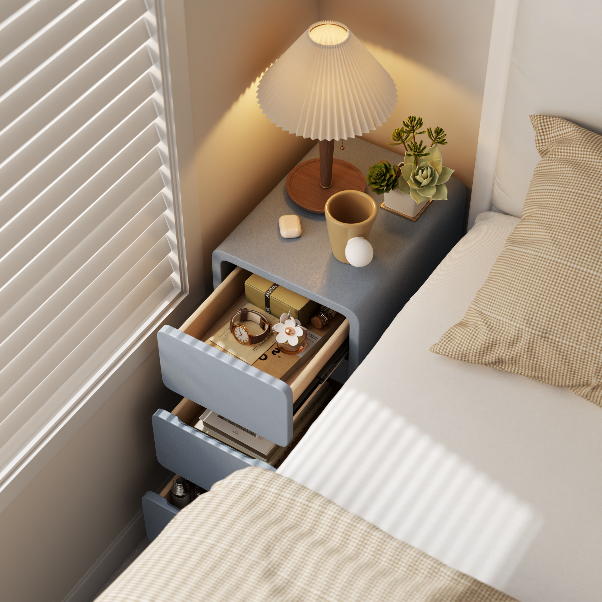 3 Tier Narrow White Nightstand