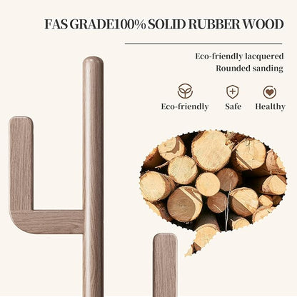 Solid Wood Cactus Coat Rack Stand, Freestanding Coat Rack with 6 L-shaped Hooks and 3 Adjustable Sizes, Sturdy and Easy to Assemble Coat Tree for Entryway, Bedroom