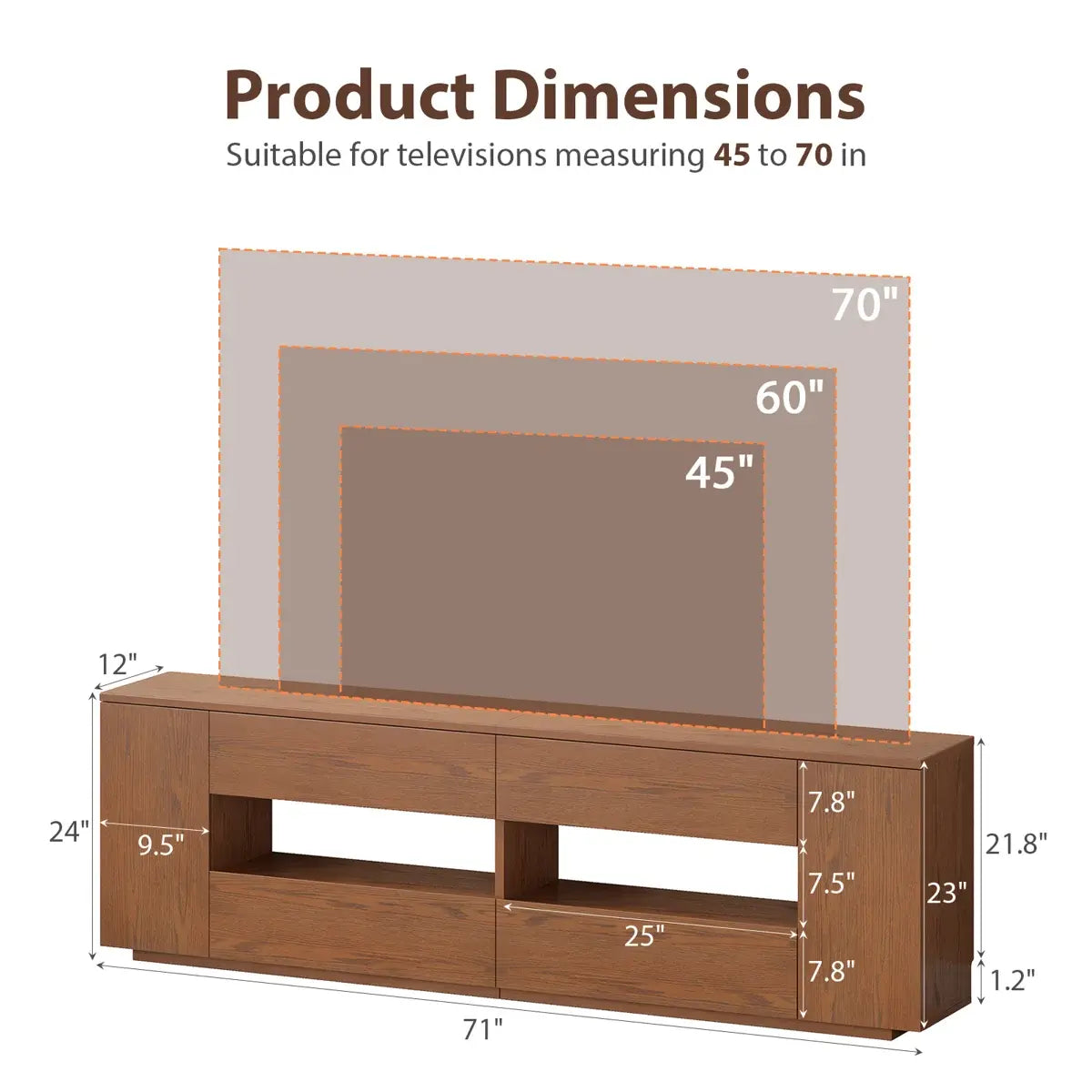TV Stand for 45–70 Inch TVs – Media Console with Storage