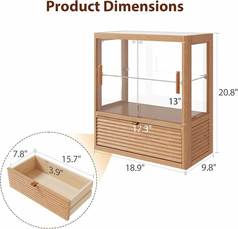 Solid Wood Bread Display Cabinet with Glass Door & Drawer